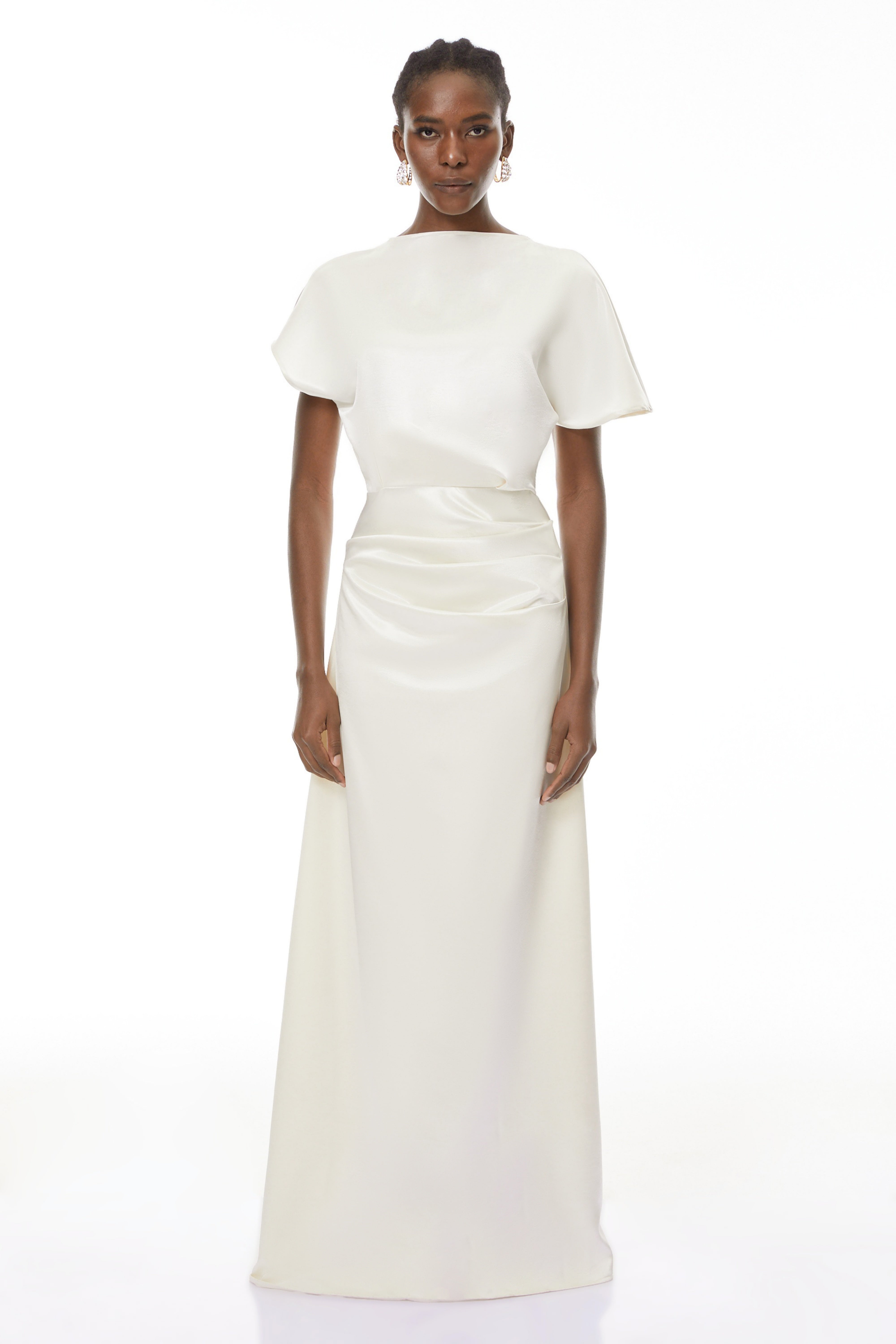 Zuzanna White Asymmetrical Glossy Maxi Dress