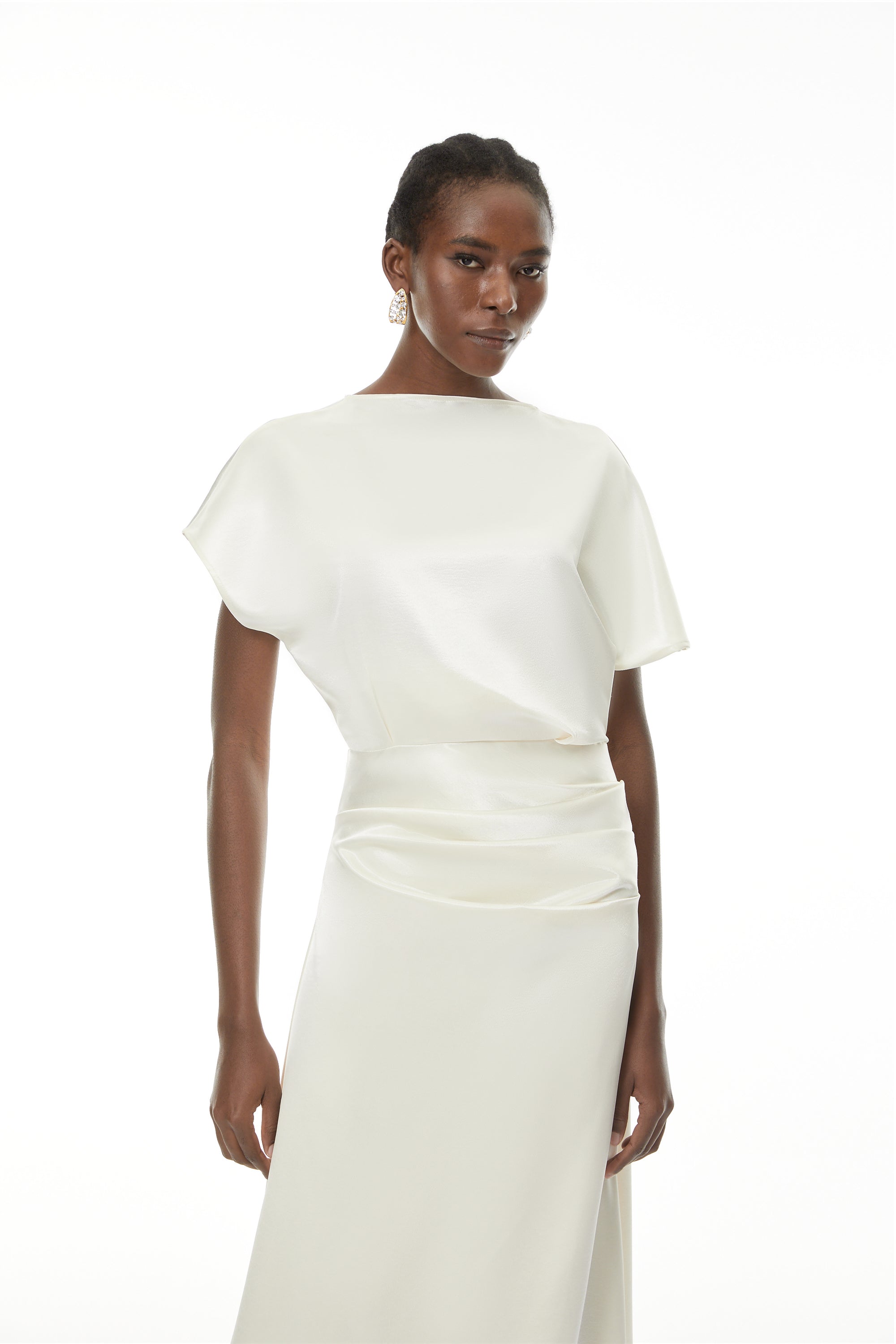 Zuzanna White Asymmetrical Glossy Maxi Dress