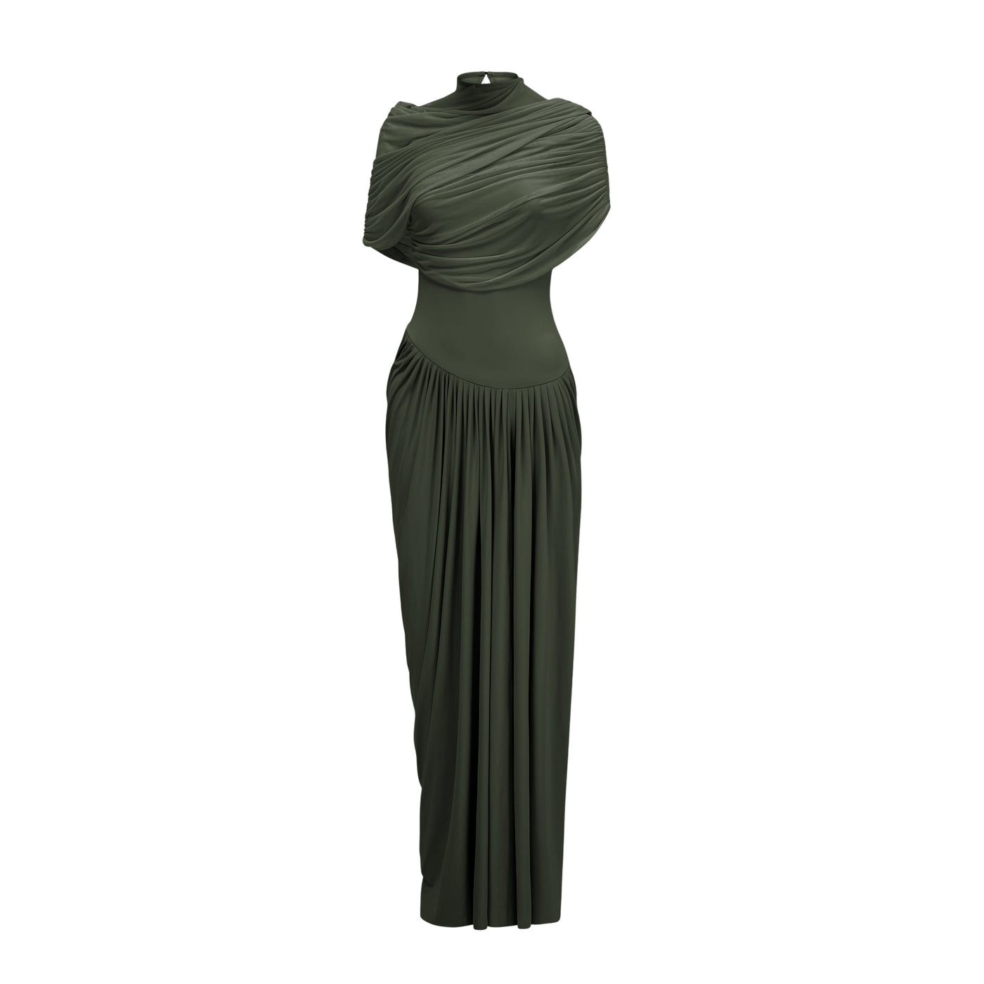 Asymmetrical Draped Maxi Dress - Green