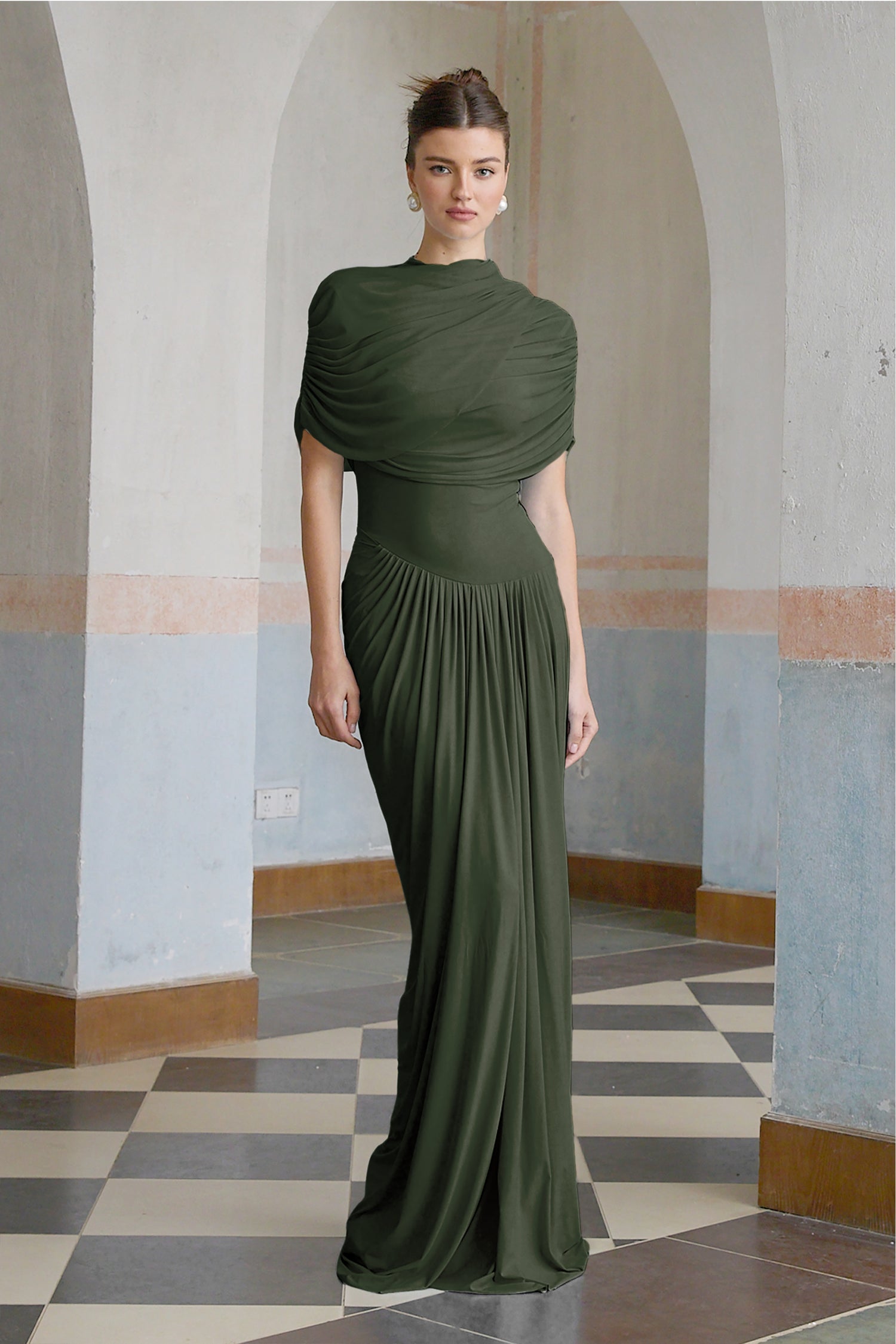 Astra | Green One-Shoulder Asymmetric Maxi Dress