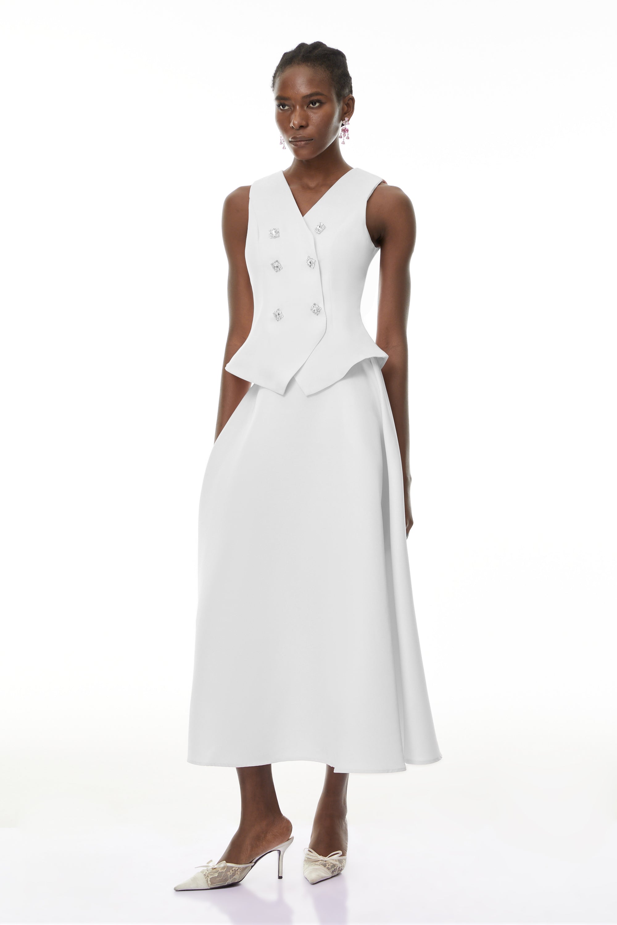 Wilhelmine White Embellished Top & Skirt Set