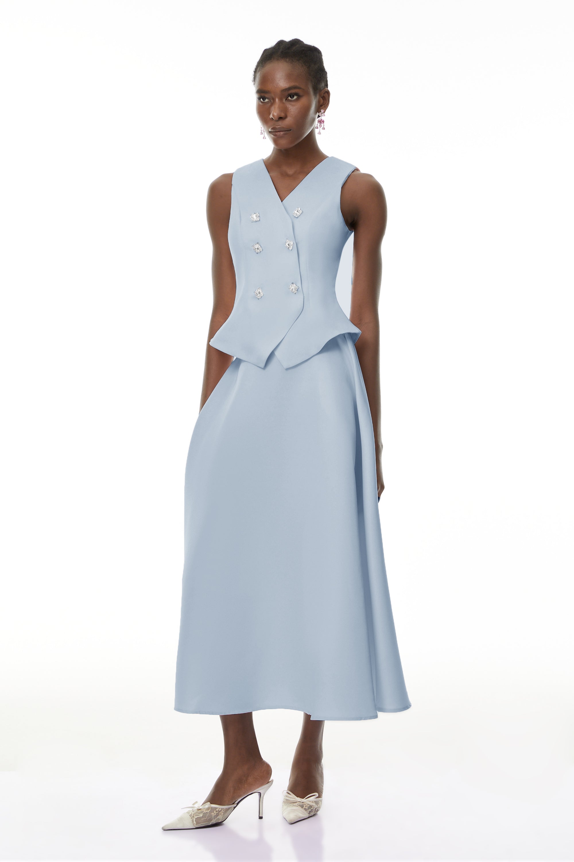 Wilhelmine Blue Embellished Top & Skirt Set