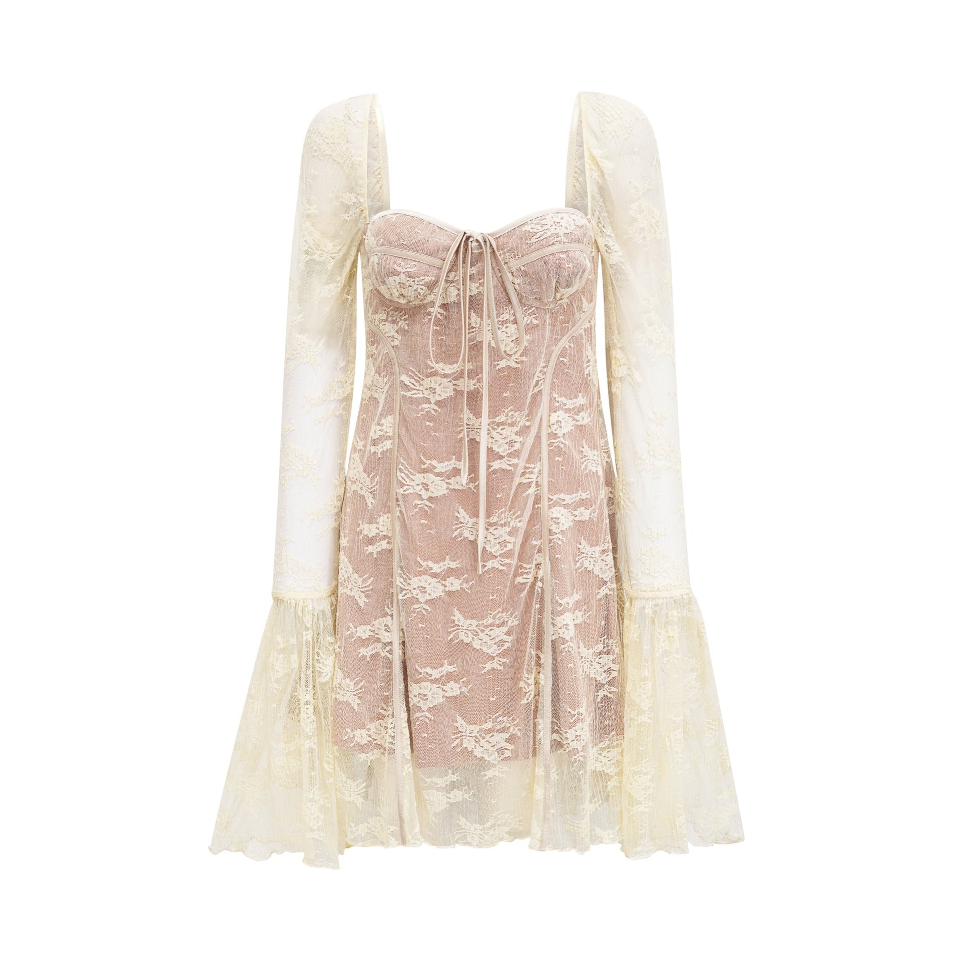 Cyrielle cream-white flared-cuff long-sleeved dress (Final Sale-US Only), XL(Custom) / Black Cyrielle cream-white flared-cuff long-sleeved dress (Final Sale-US Only), XL(Custom) / Black