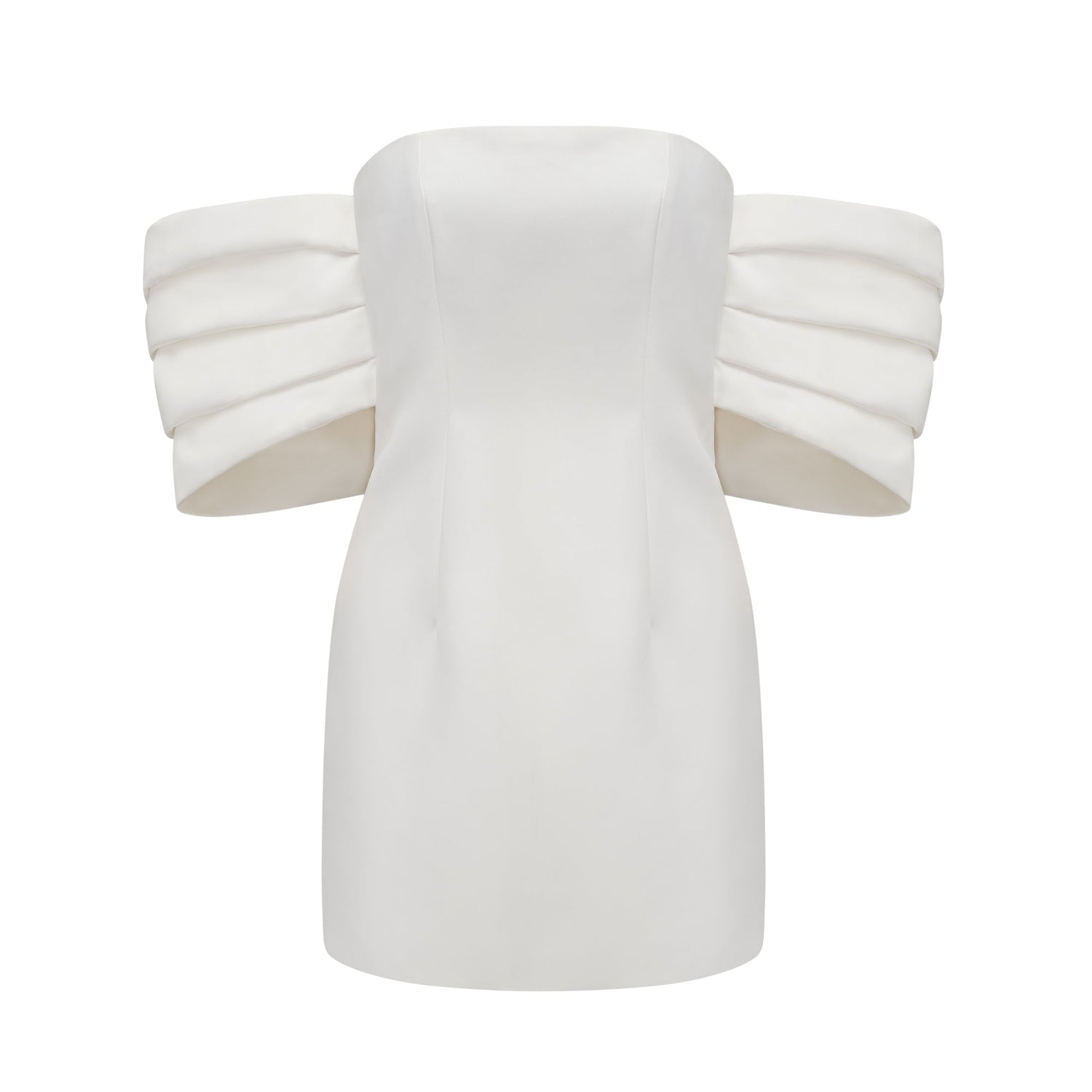 Helena | White Crew-Neck Mini Dress With Puff-Sleeves and Pleated Skirt