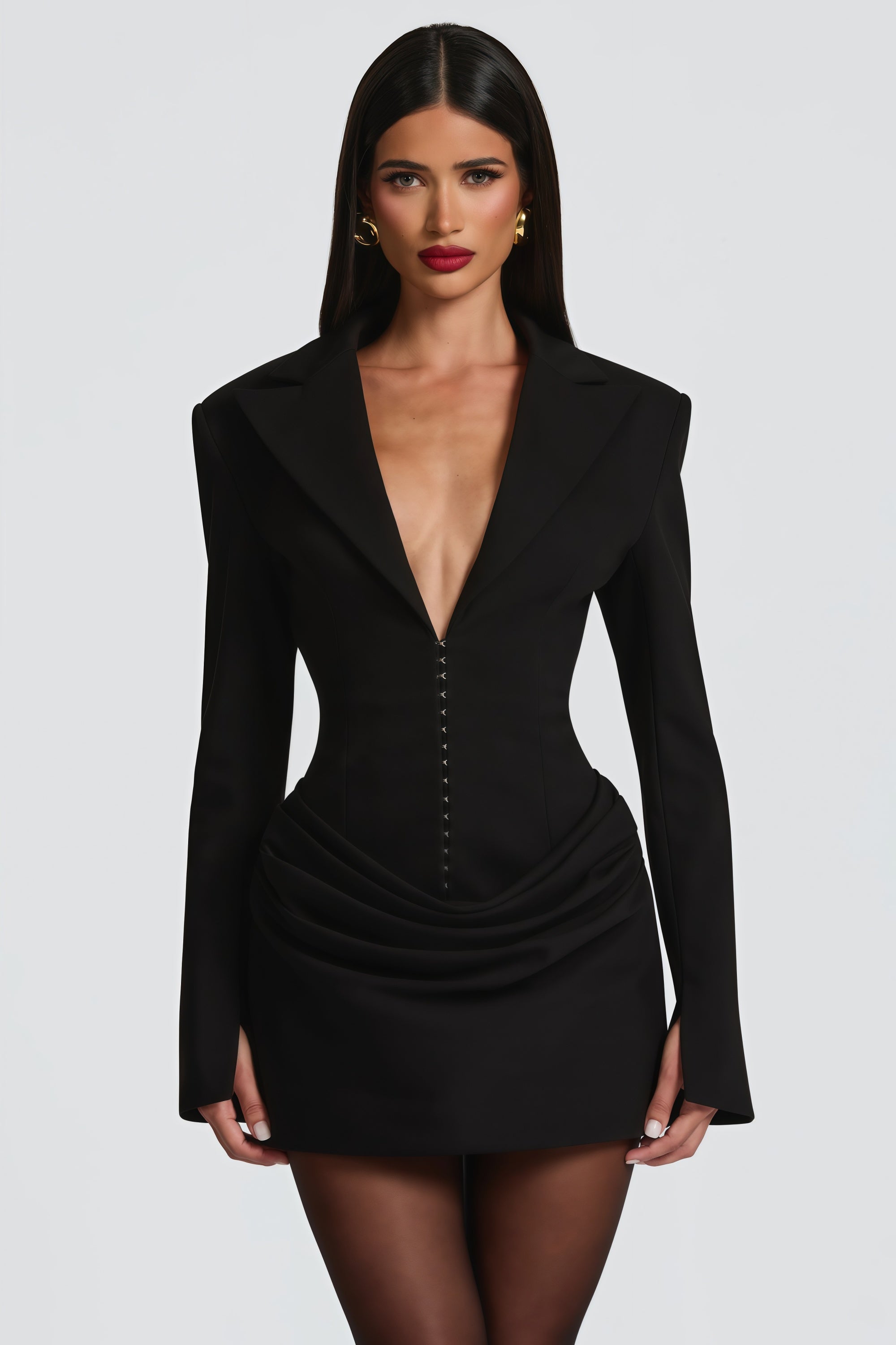 Rosette Black Ruched Blazer Mini Dress