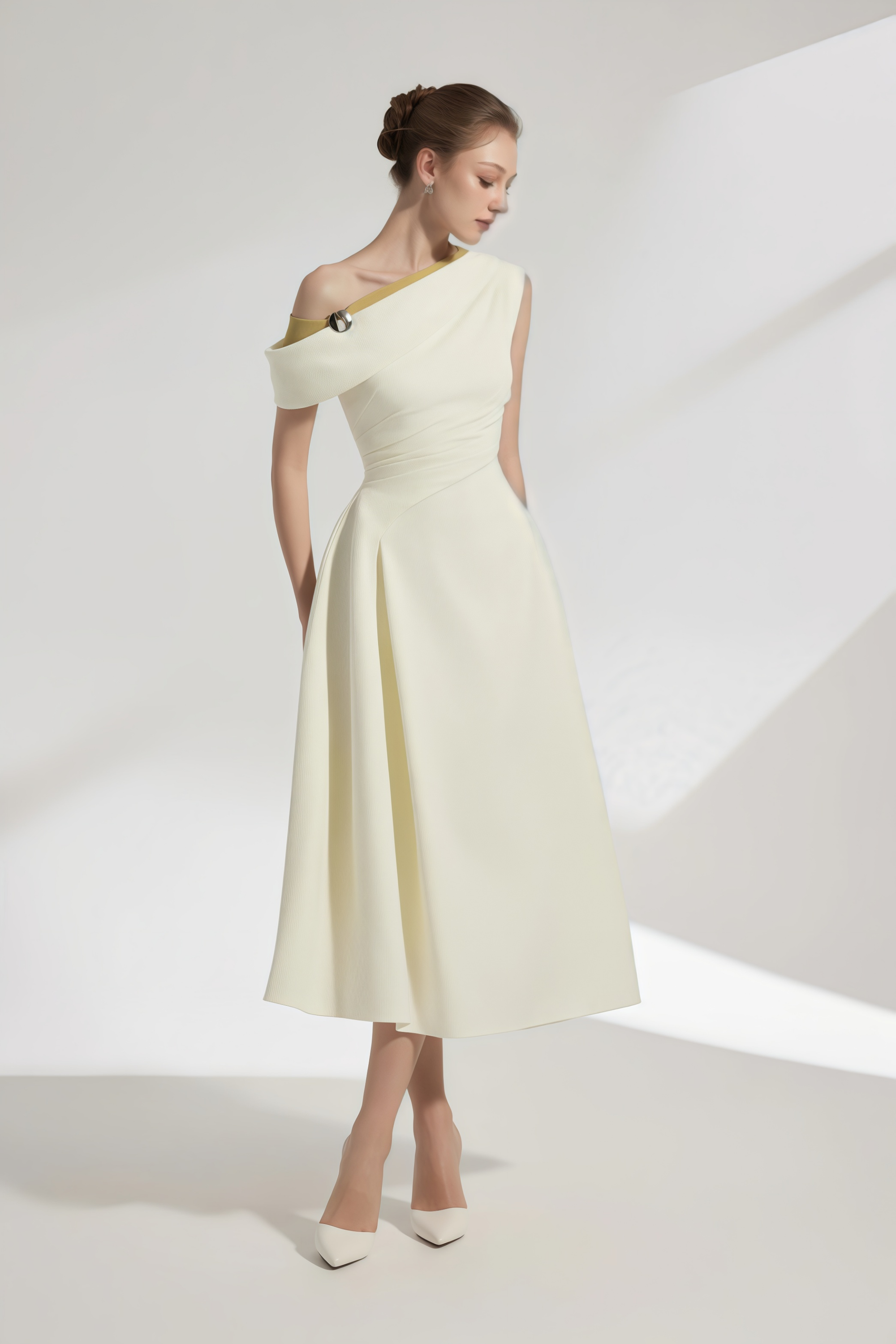 Blossom White One Shoulder Ruched Midi Dress (Final Sale-US Only)