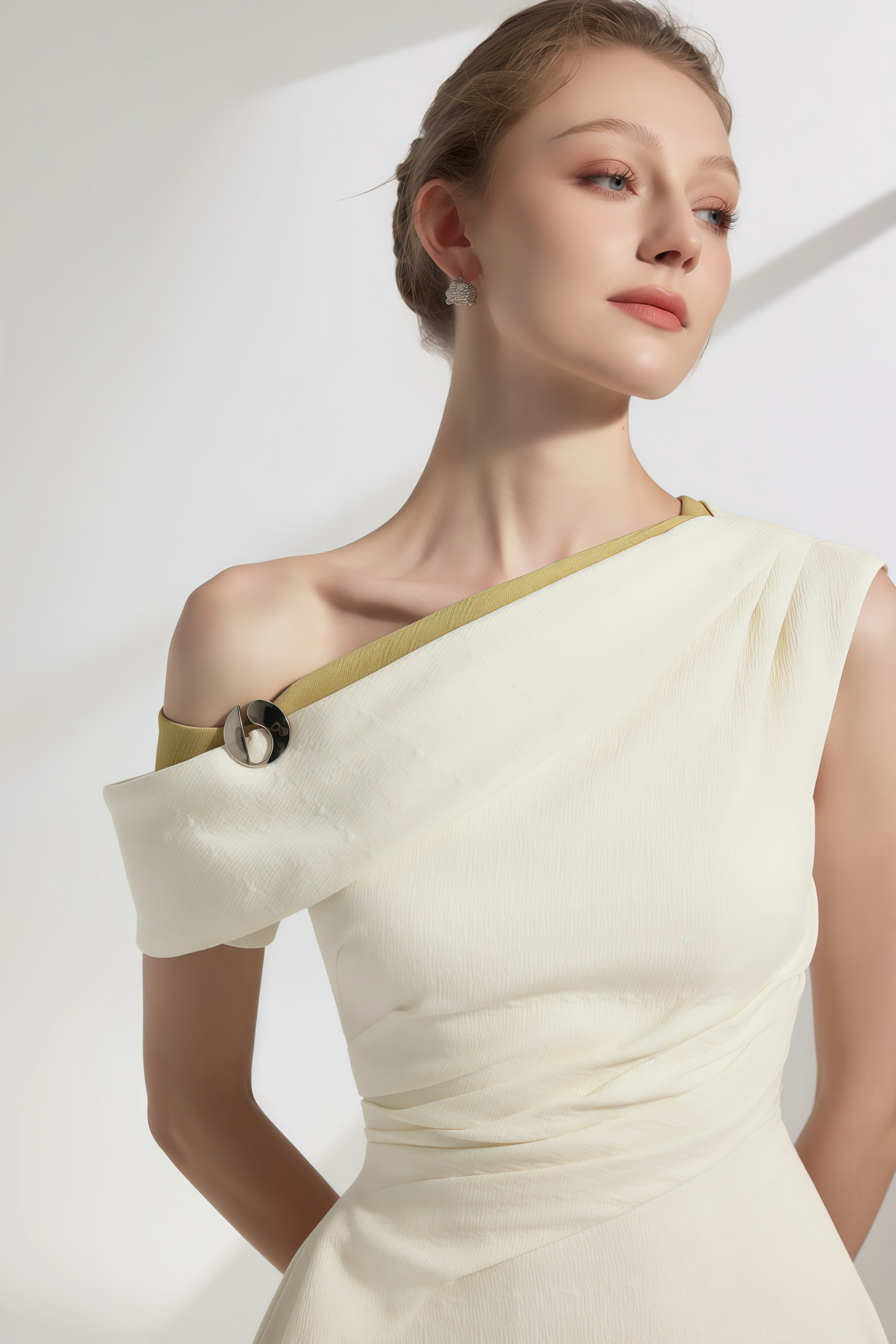 Blossom White One Shoulder Ruched Midi Dress (Final Sale-US Only)