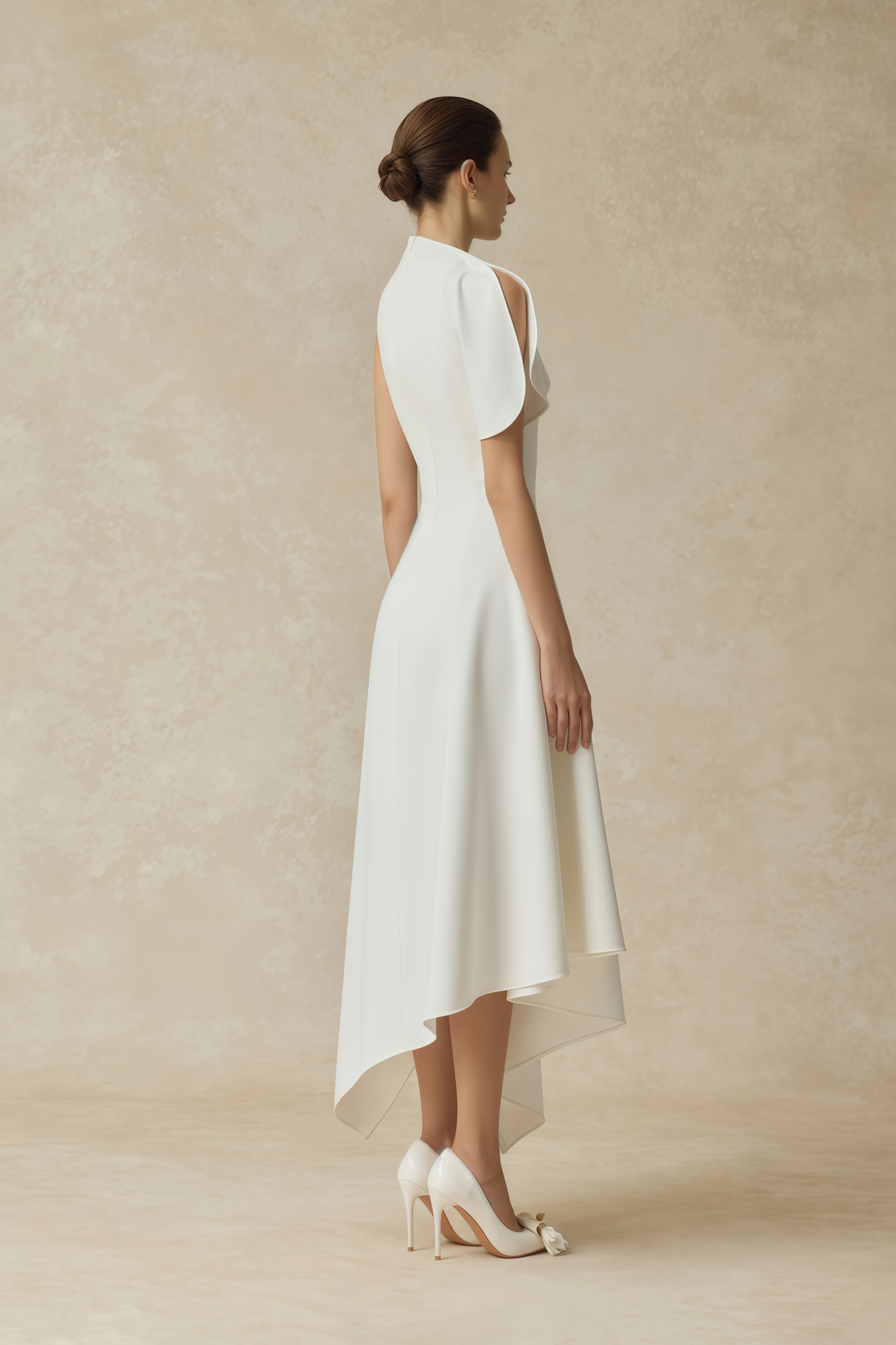 Liana White Asymmetrical Flared Midi Dress