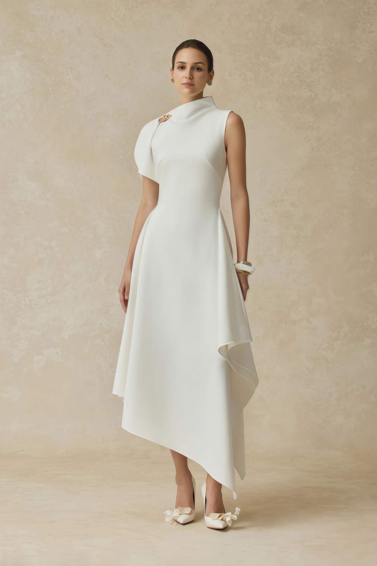 Liana White Asymmetrical Flared Midi Dress Liana White Asymmetrical Flared Midi Dress