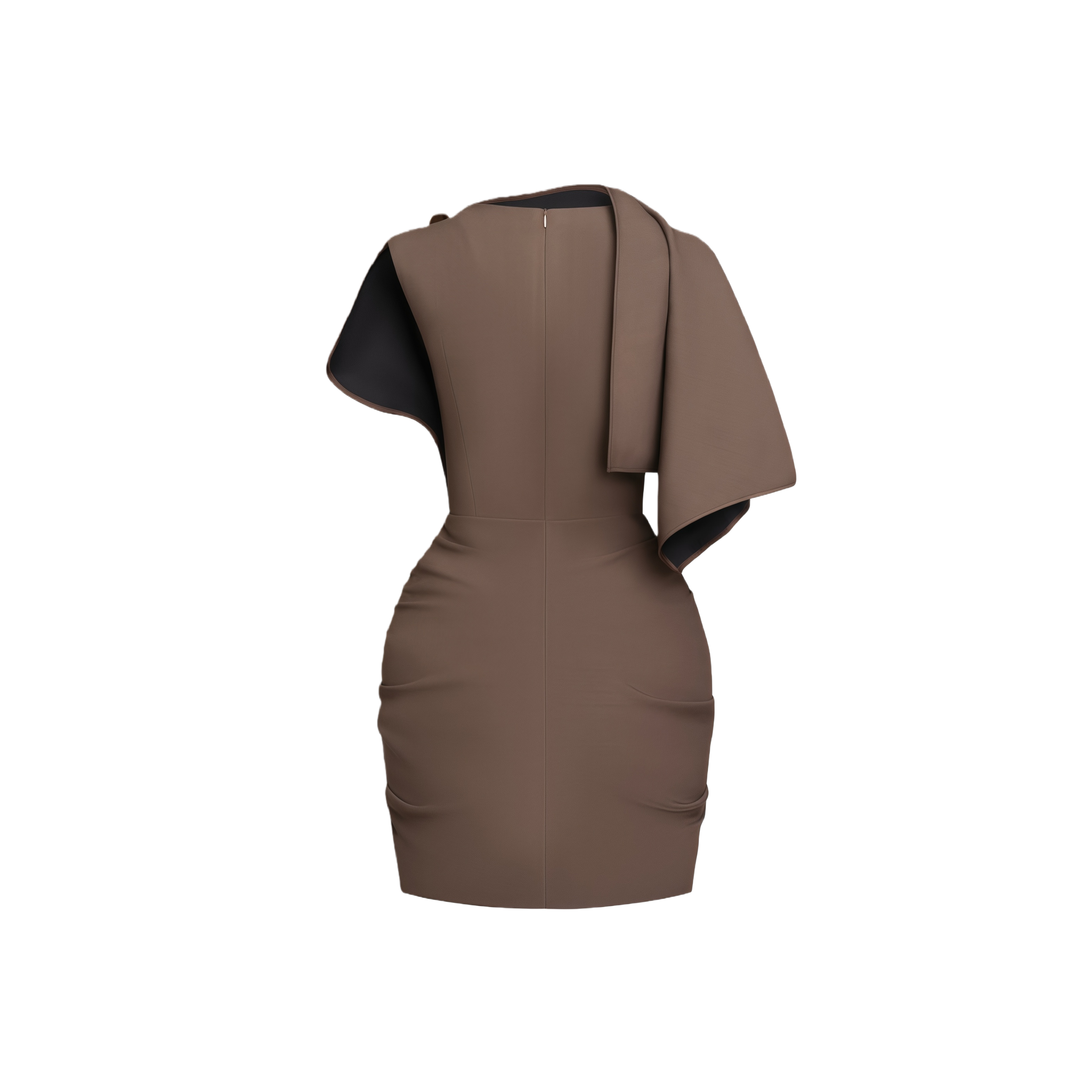 فستان فرنشيسكا براون المصغر ذو الطيات غير المتماثلة باللون البني