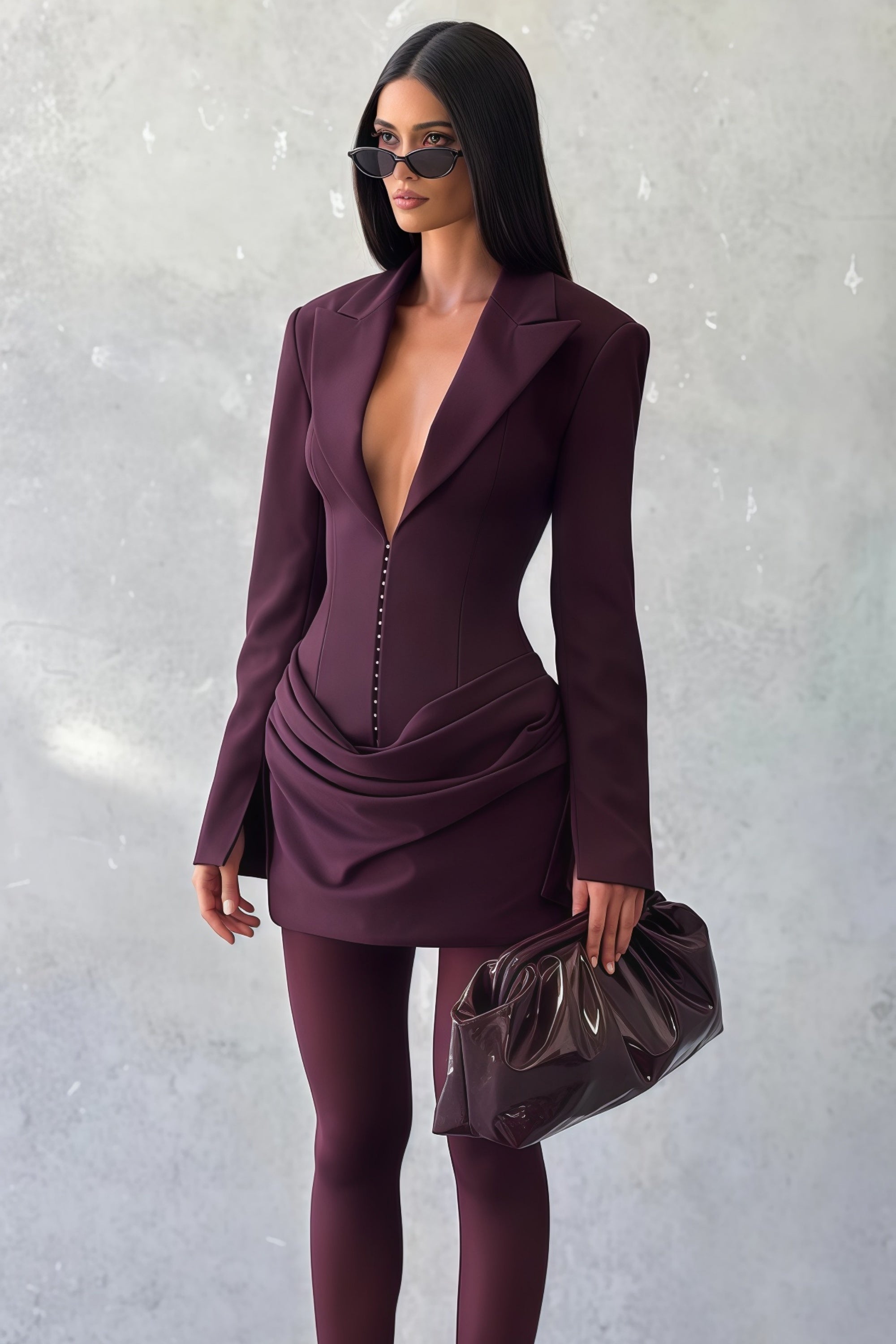 Rosette Burgundy Ruched Blazer Mini Dress