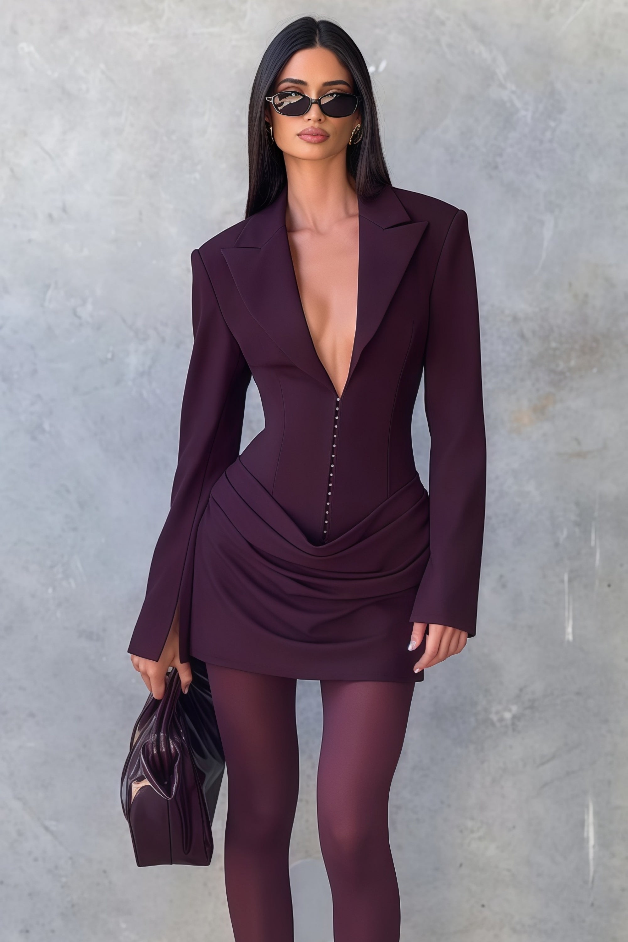 Rosette Burgundy Ruched Blazer Mini Dress