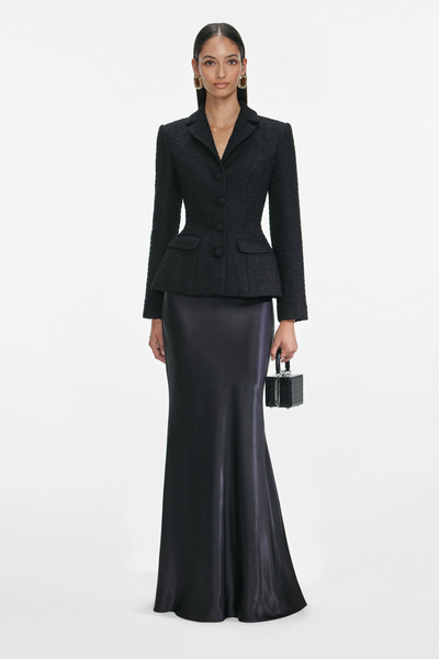 【未使用】THE TOE Peckham Jacket + Skirt Ariadna Black Tweed Jacket & Satin Skirt Set