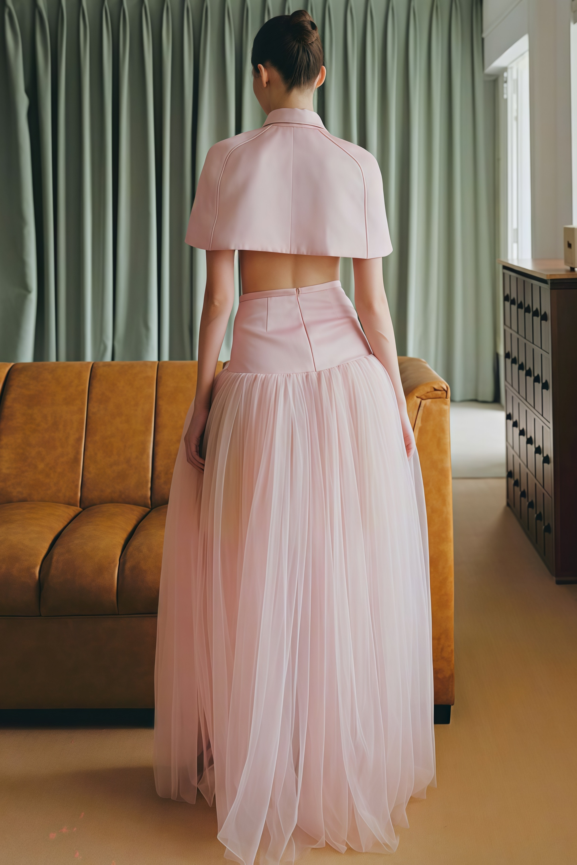 Clara Pink Cape Top & Tulle Skirt Set