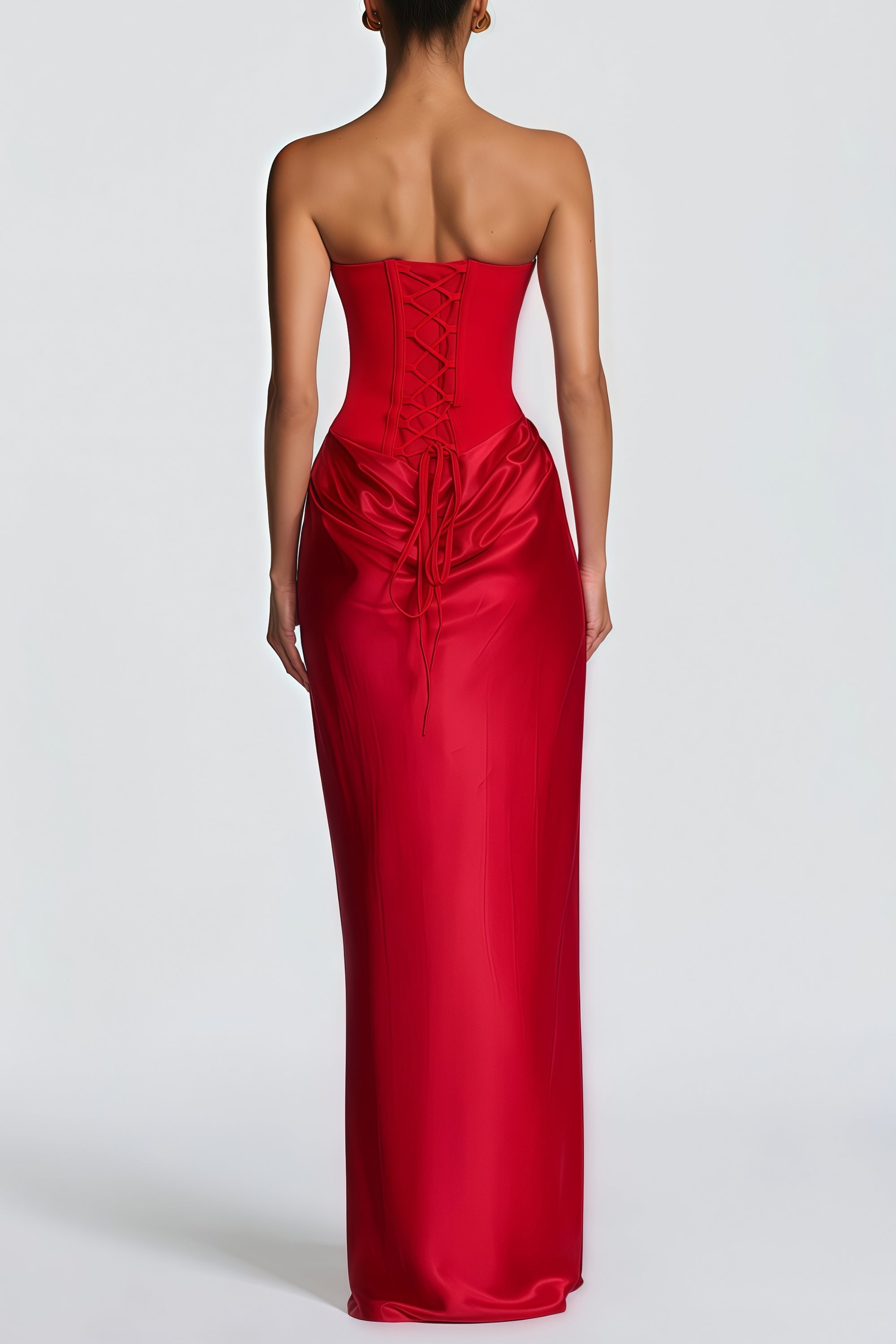 Berit Red Scarf Off Shoulder Ruched Maxi Dress