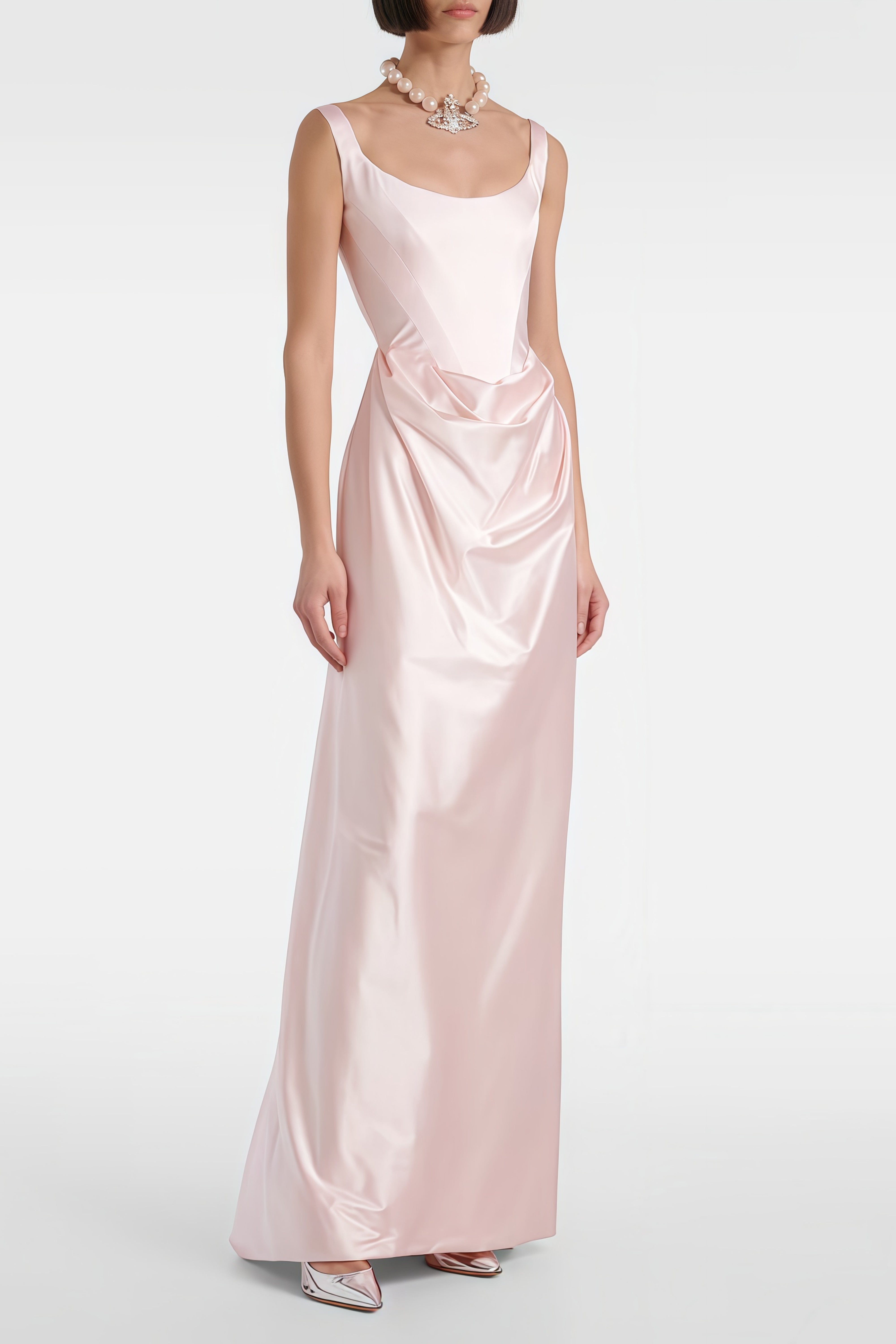 新品 Miss Rosierピンクサテンロングドレス Mサイズ Fiona Pink Satin Square Neck Maxi Dress
