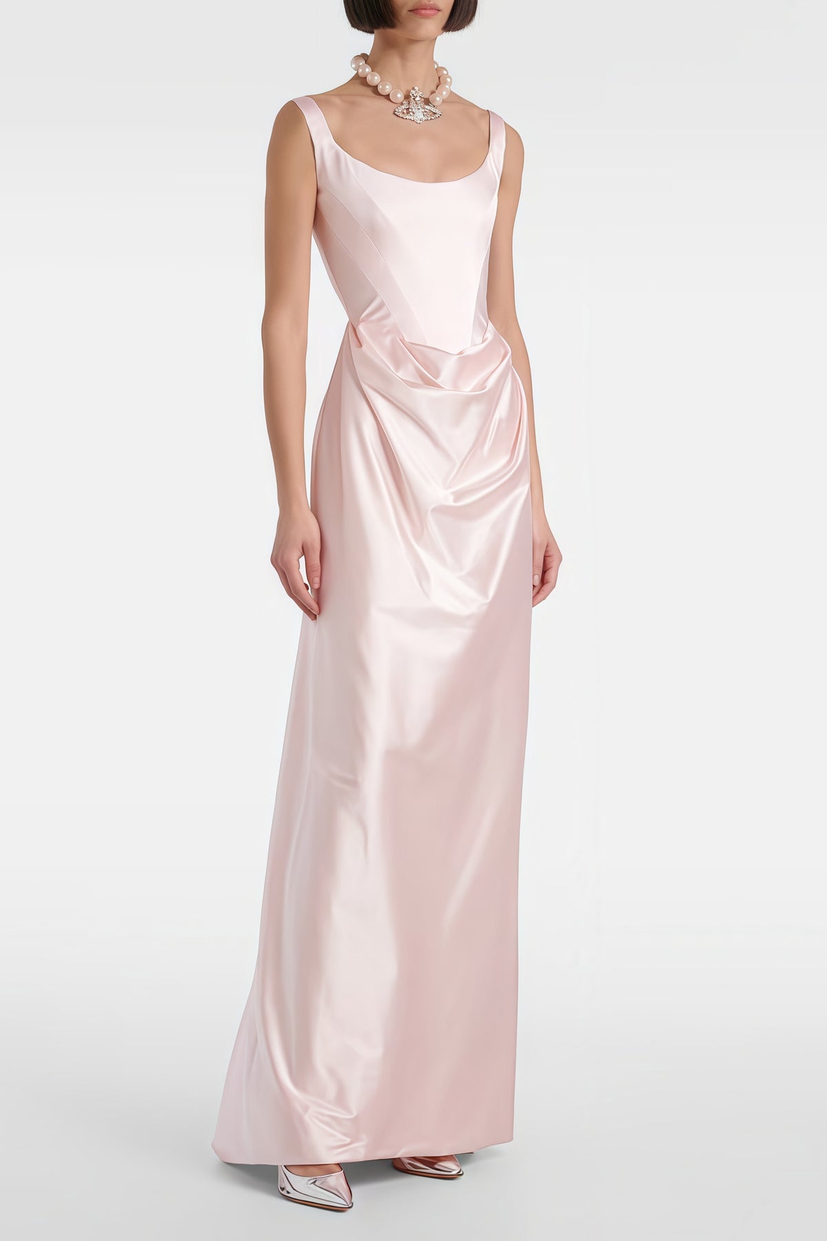 open lace back dress Fiona Pink Satin Square Neck Maxi Dress