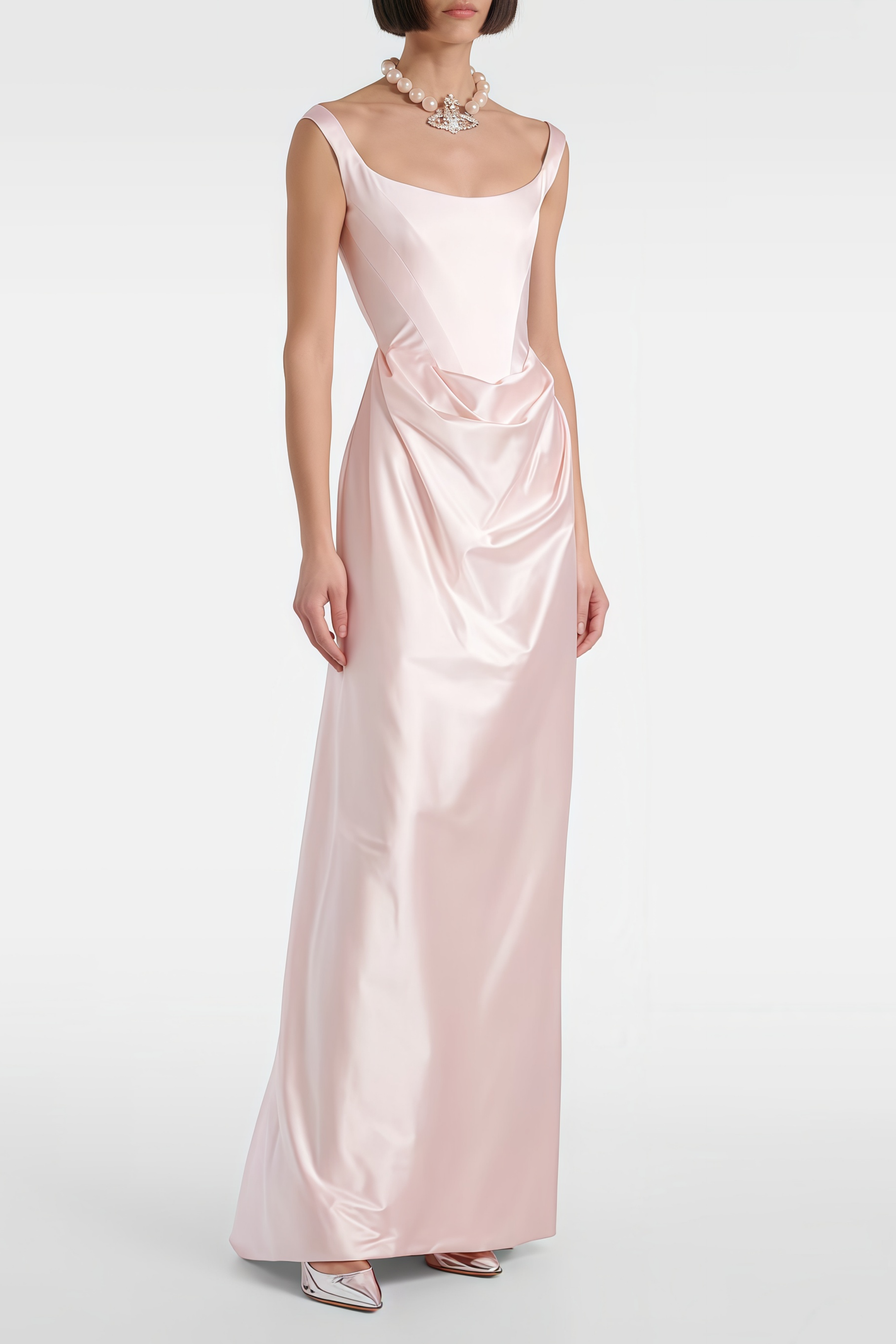 Fiona Pink Satin Maxikleid mit eckigem Ausschnitt