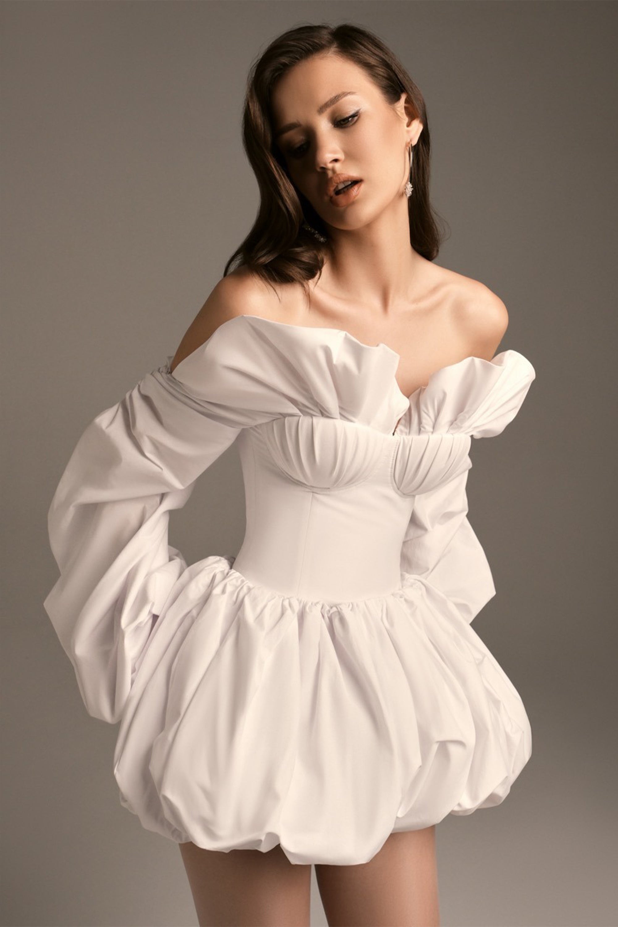 Alicia White Ruched Blouse & Skirt Set