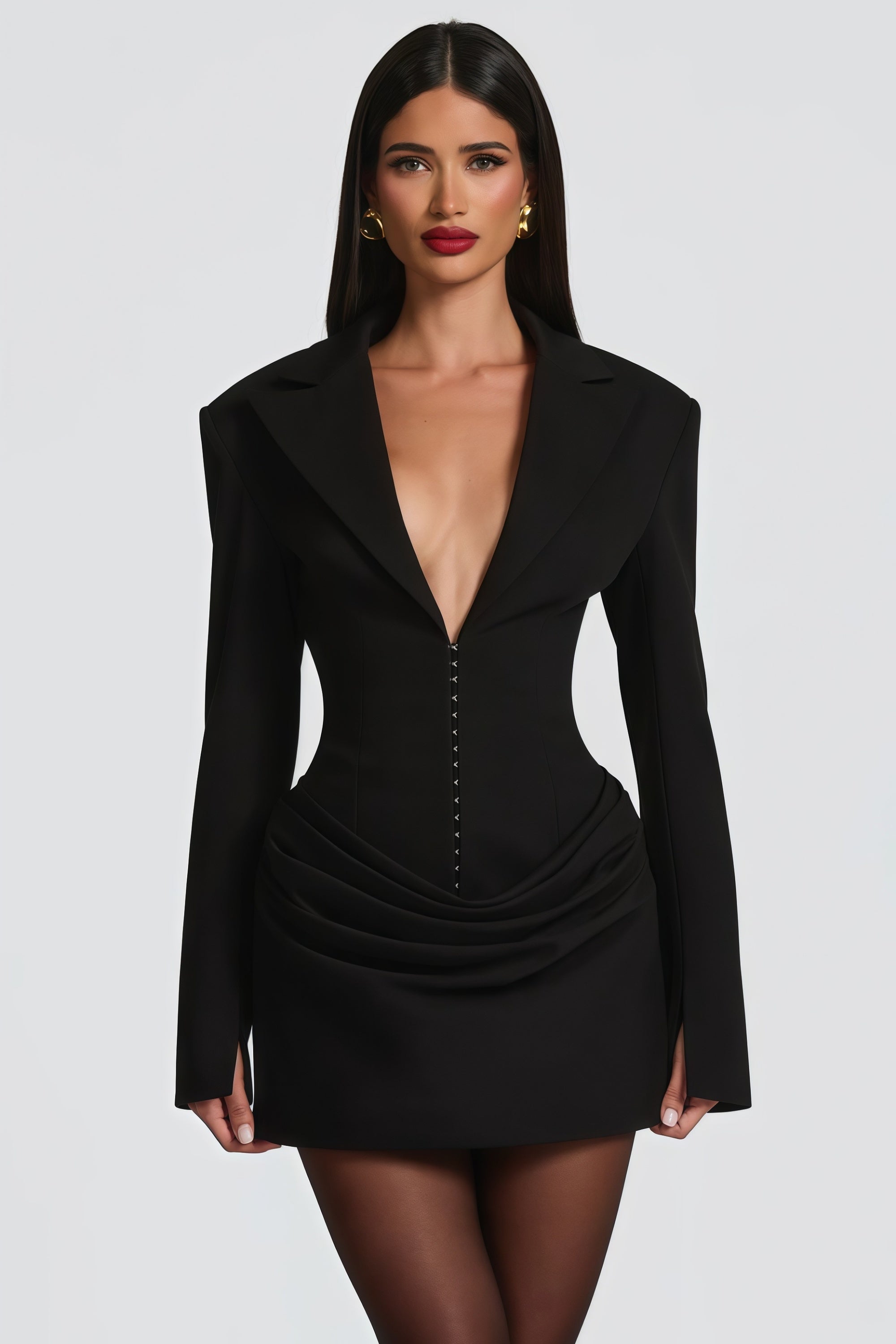 Rosette Black Ruched Blazer Mini Dress