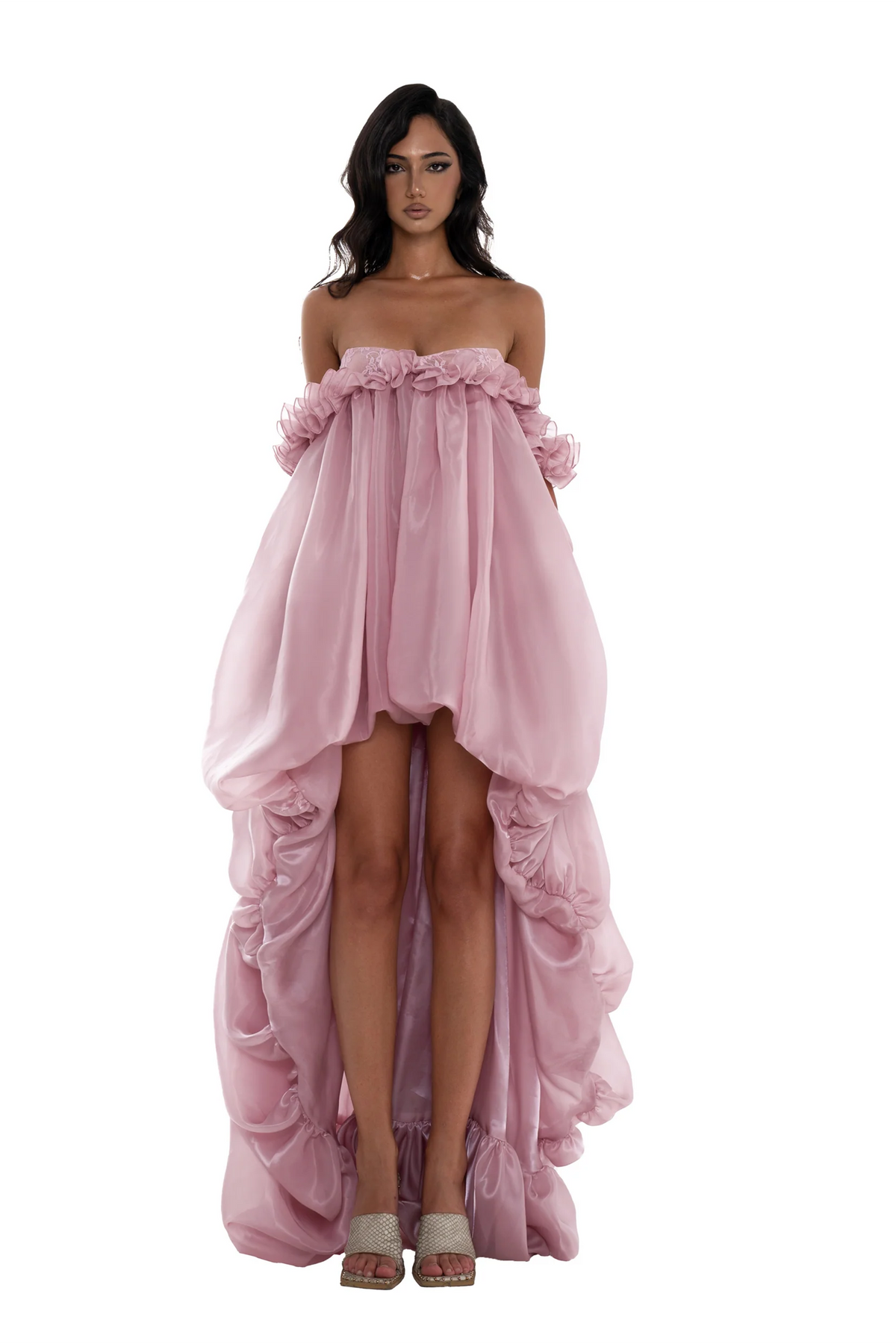sunday in brooklyn embellished strap bubble mini dress Brooklyn Pink Glossy Bubble Hem Mini Dress, XS / Pink
