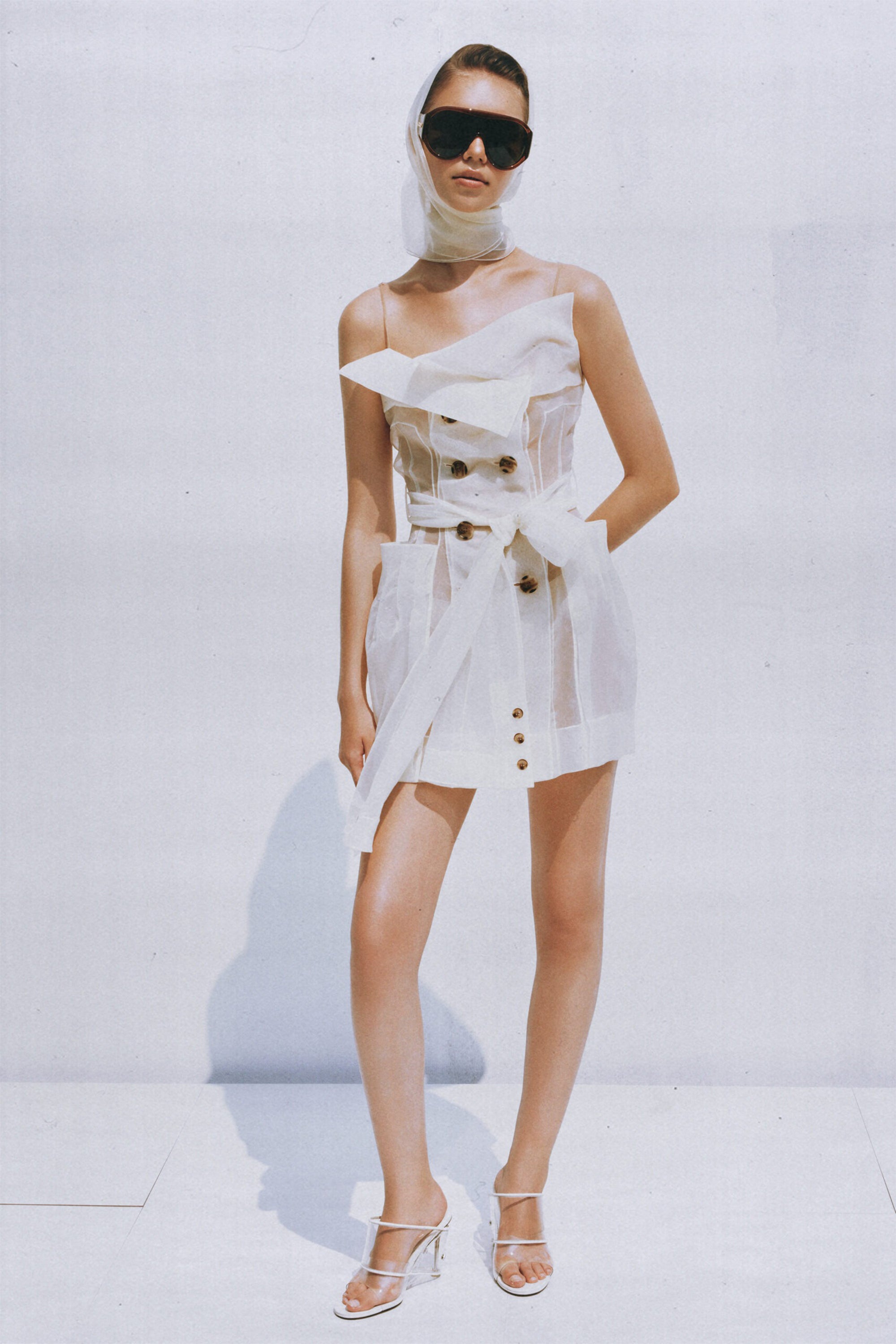 Polliana – Weißes, zweireihiges Organza-Minikleid