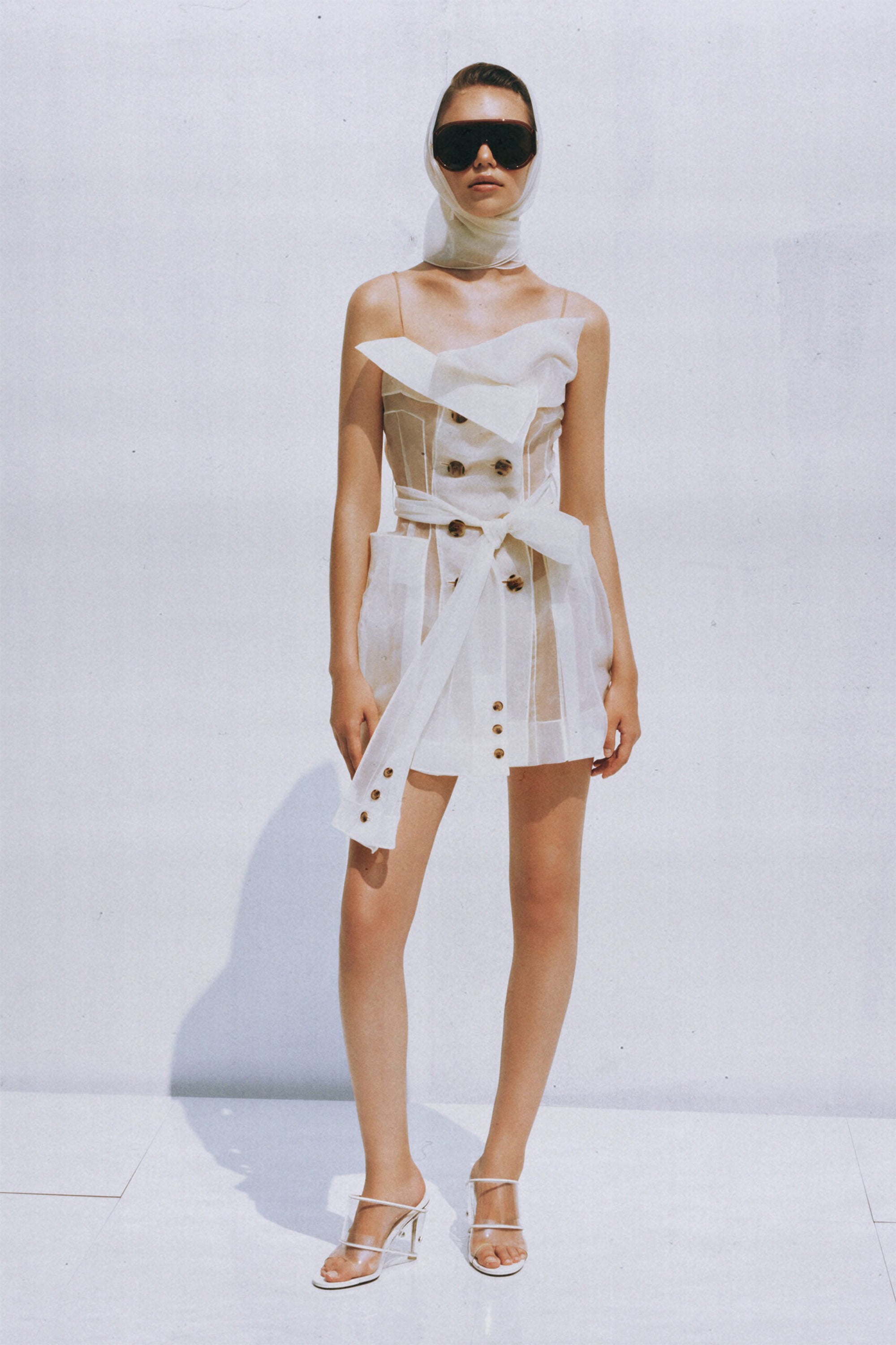 Polliana – Weißes, zweireihiges Organza-Minikleid