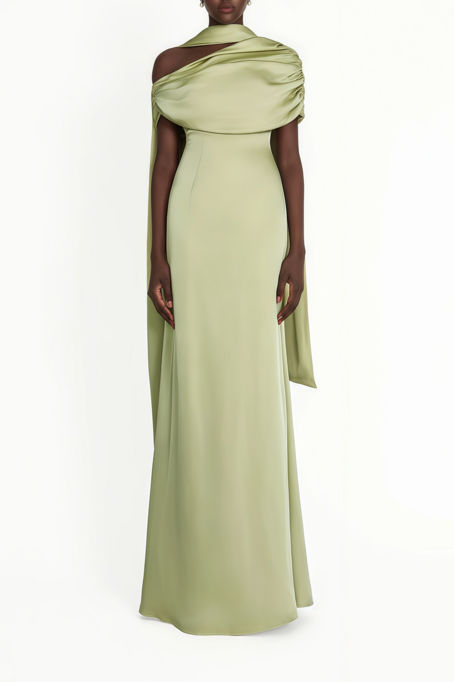 Benedetta Green One Shoulder Satin Maxi Dress