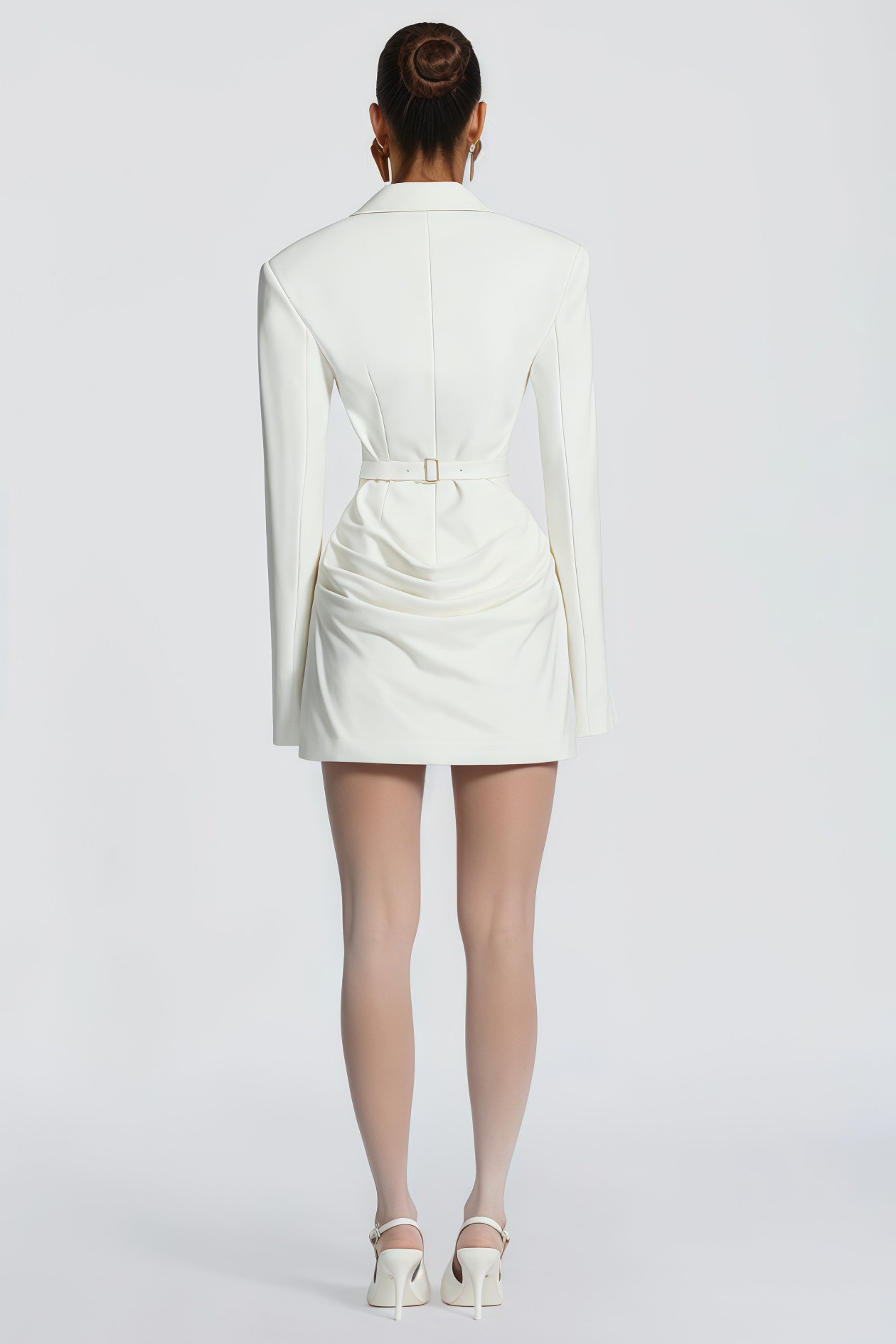 Rosette White Ruched Blazer Mini Dress