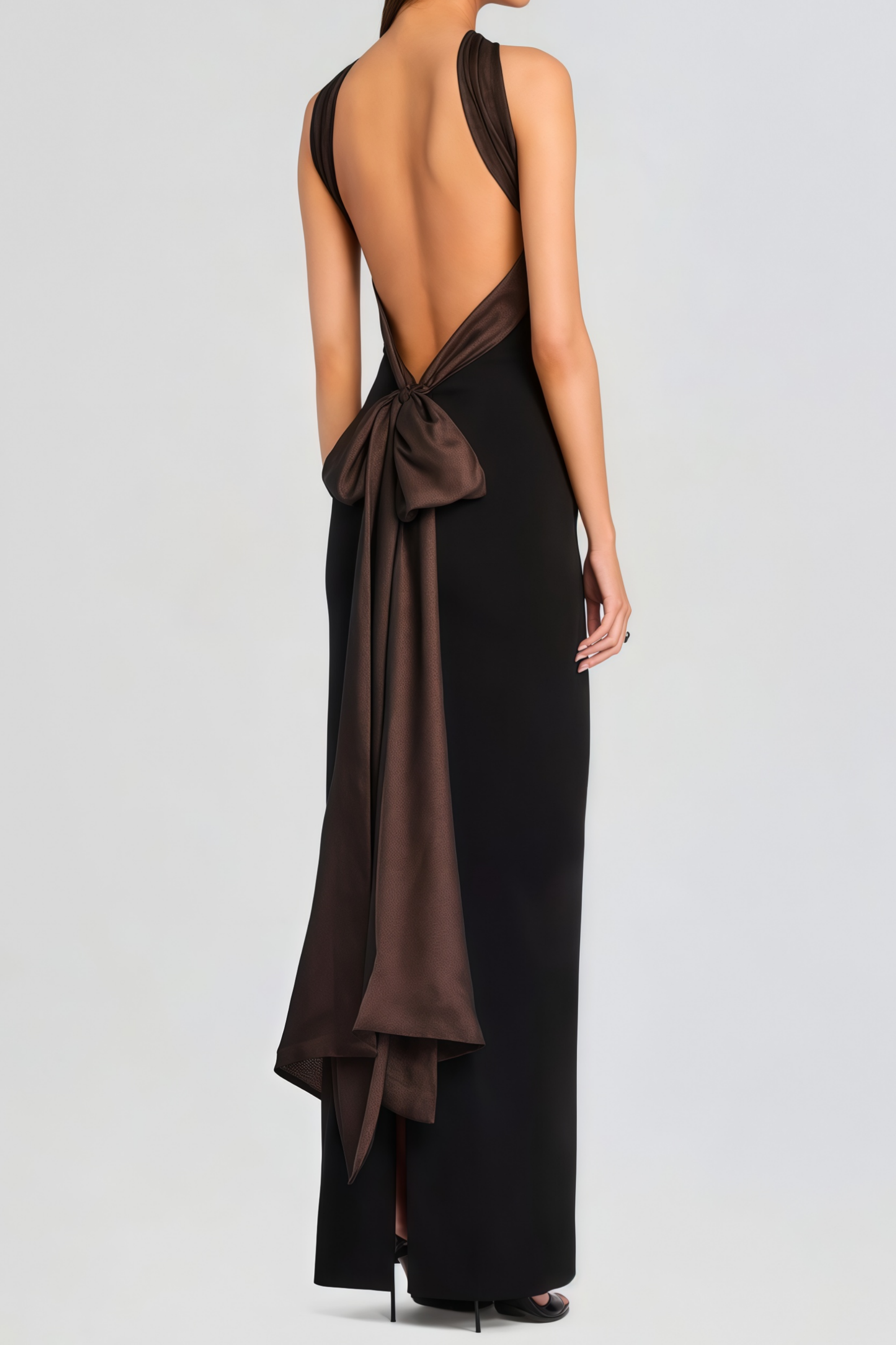 Miriam Black Open Back Maxi Gown with Bow