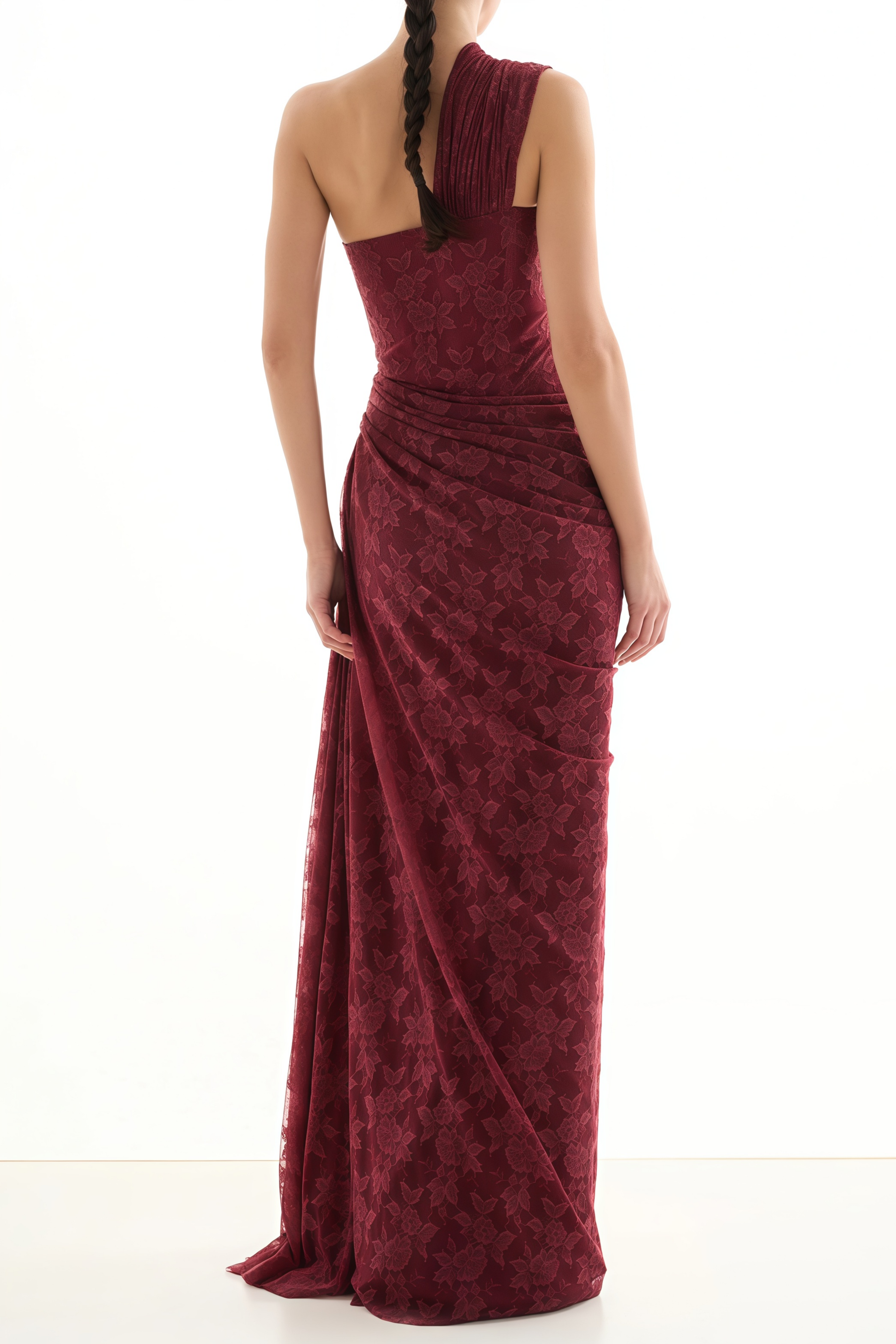 Stefania Ruby Red Floral Lace Maxi Gown
