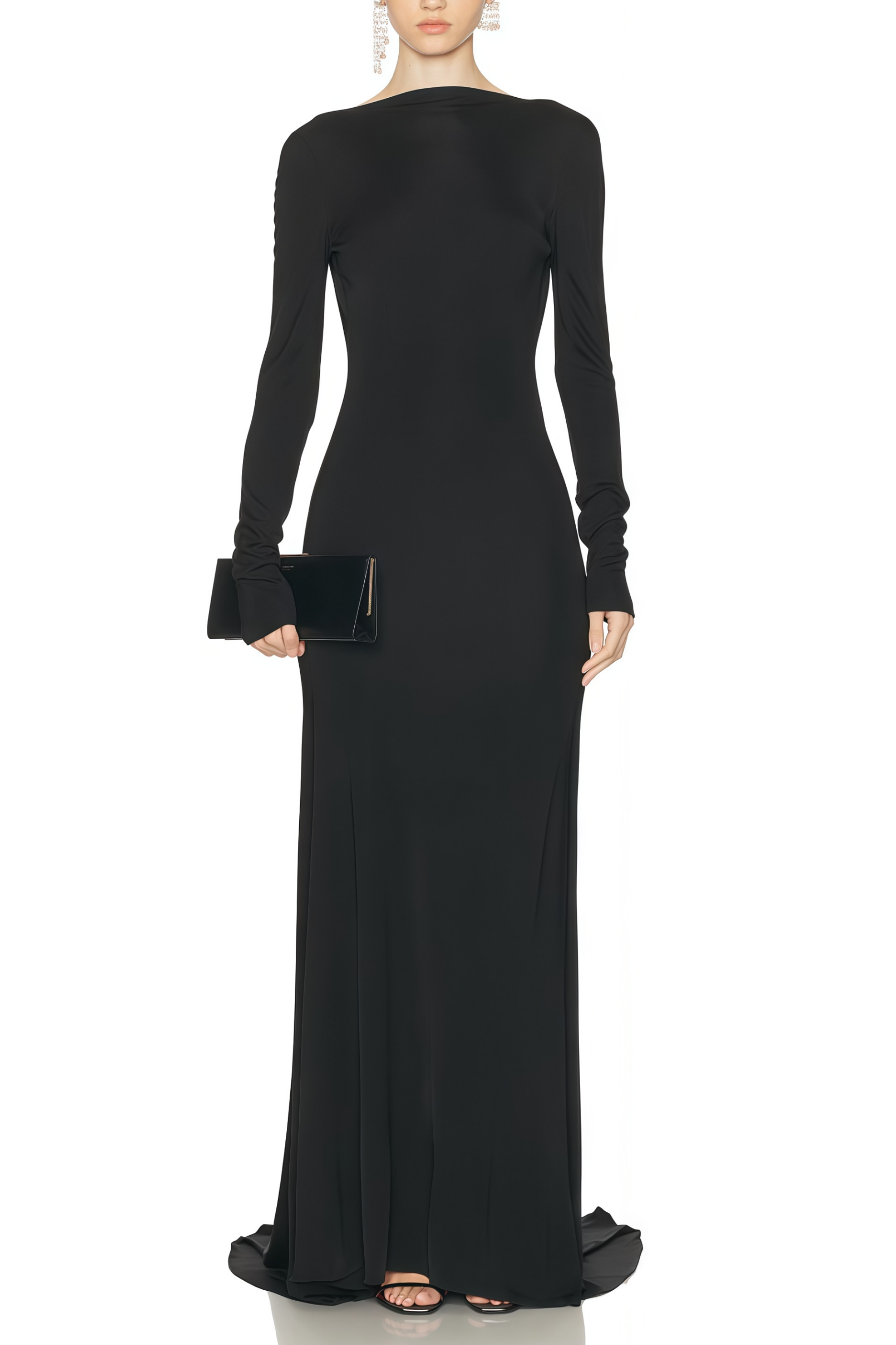Caterina Black Open Back Maxi Gown with Train