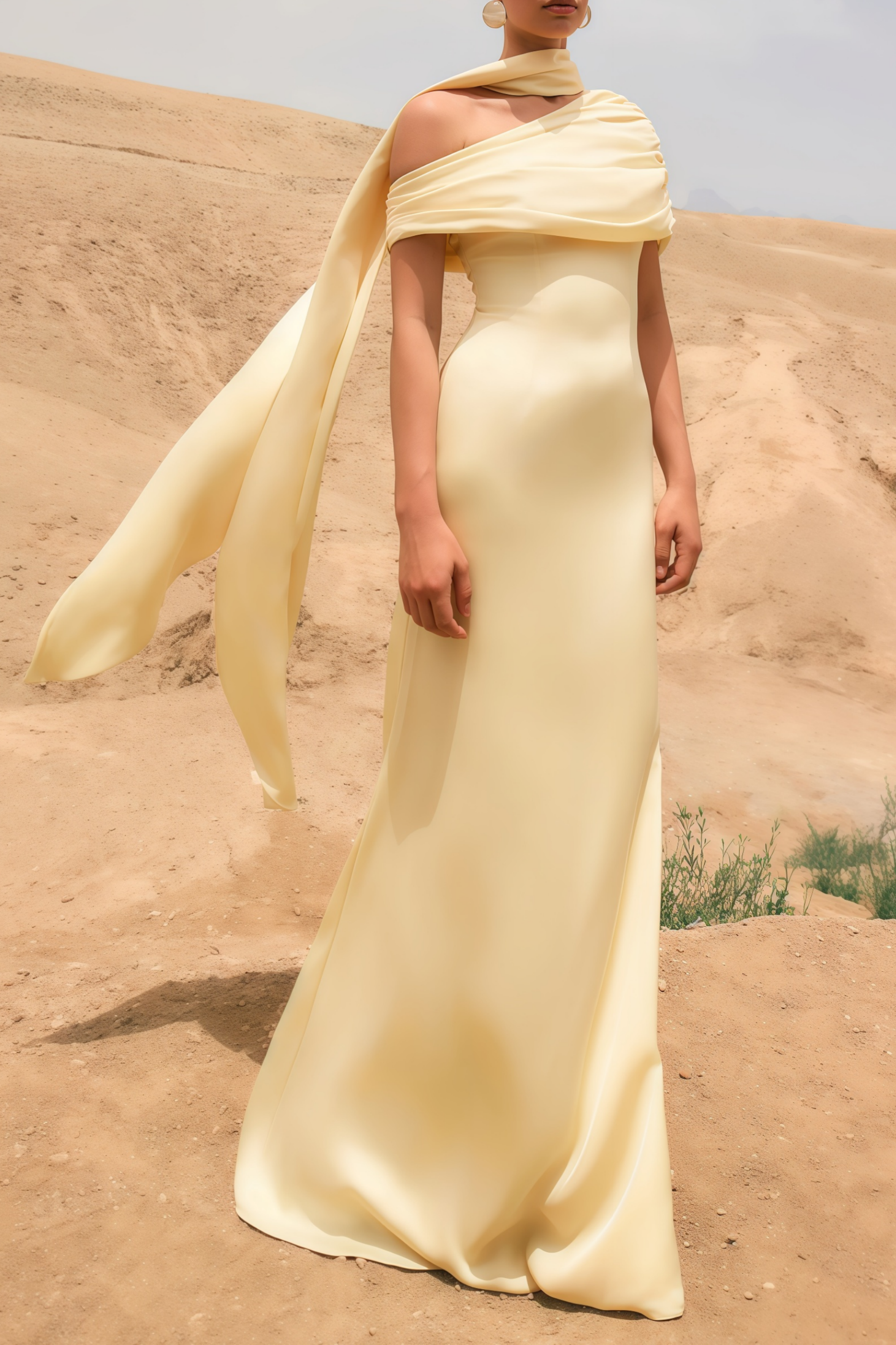 Benedetta Gelbes One-Shoulder-Maxikleid aus Satin