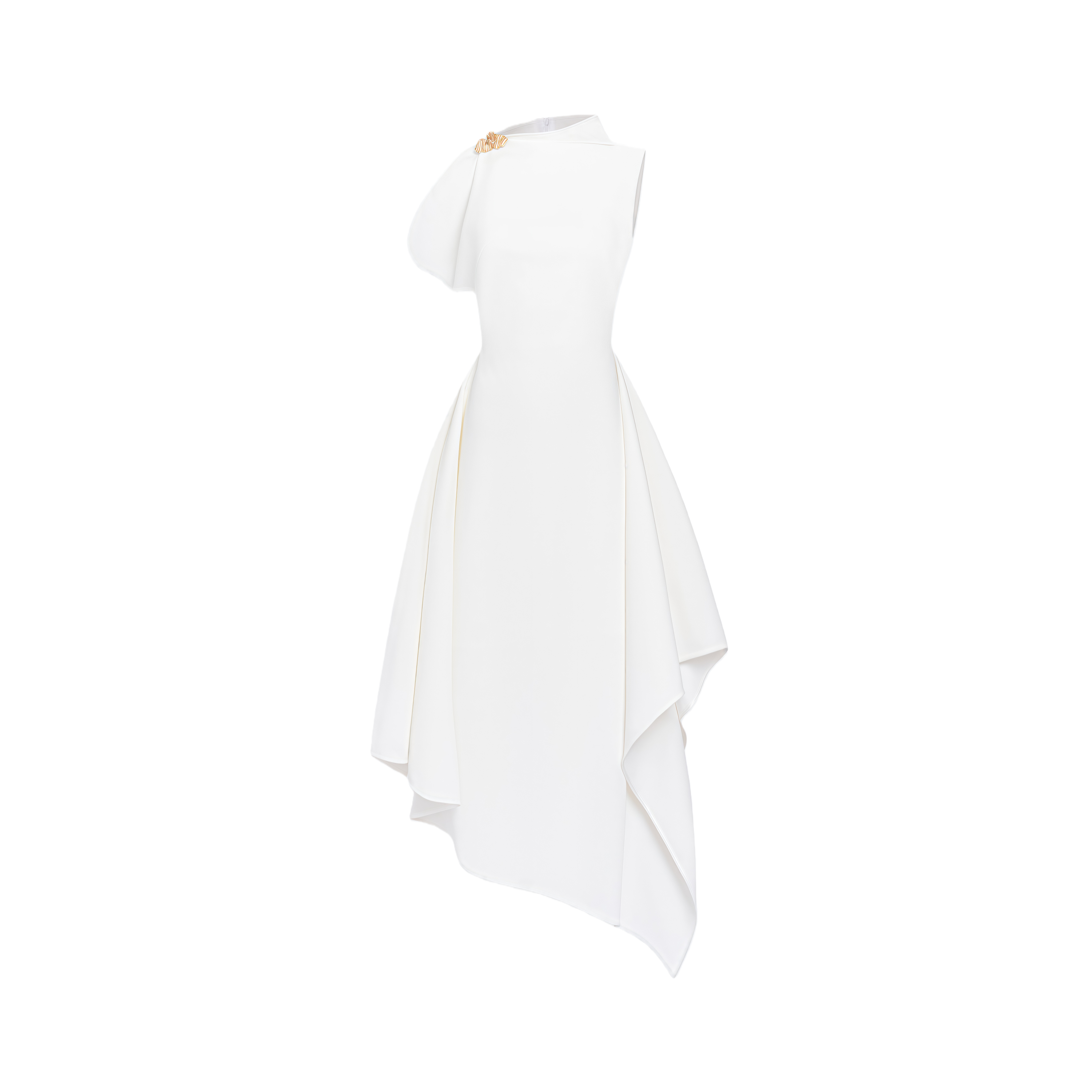 Liana White Asymmetrical Flared Midi Dress