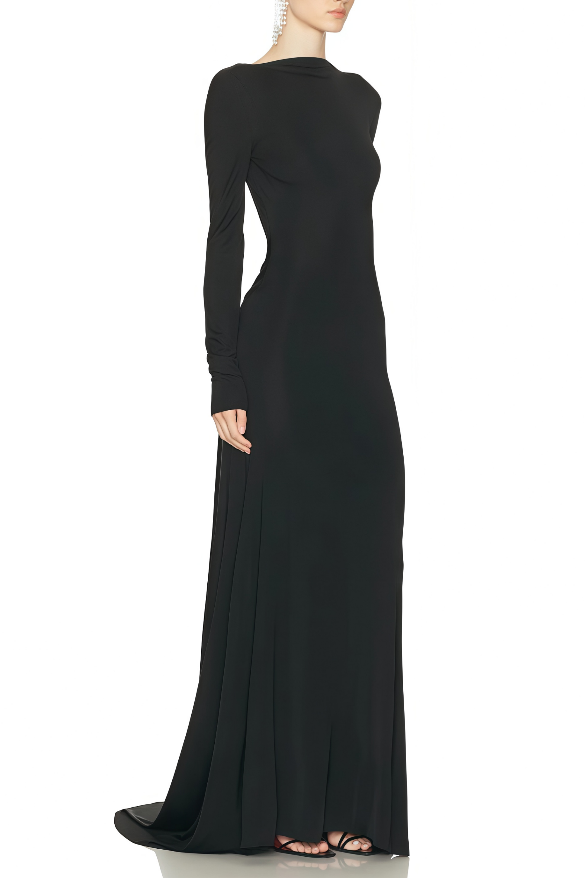 Caterina Black Open Back Maxi Gown with Train