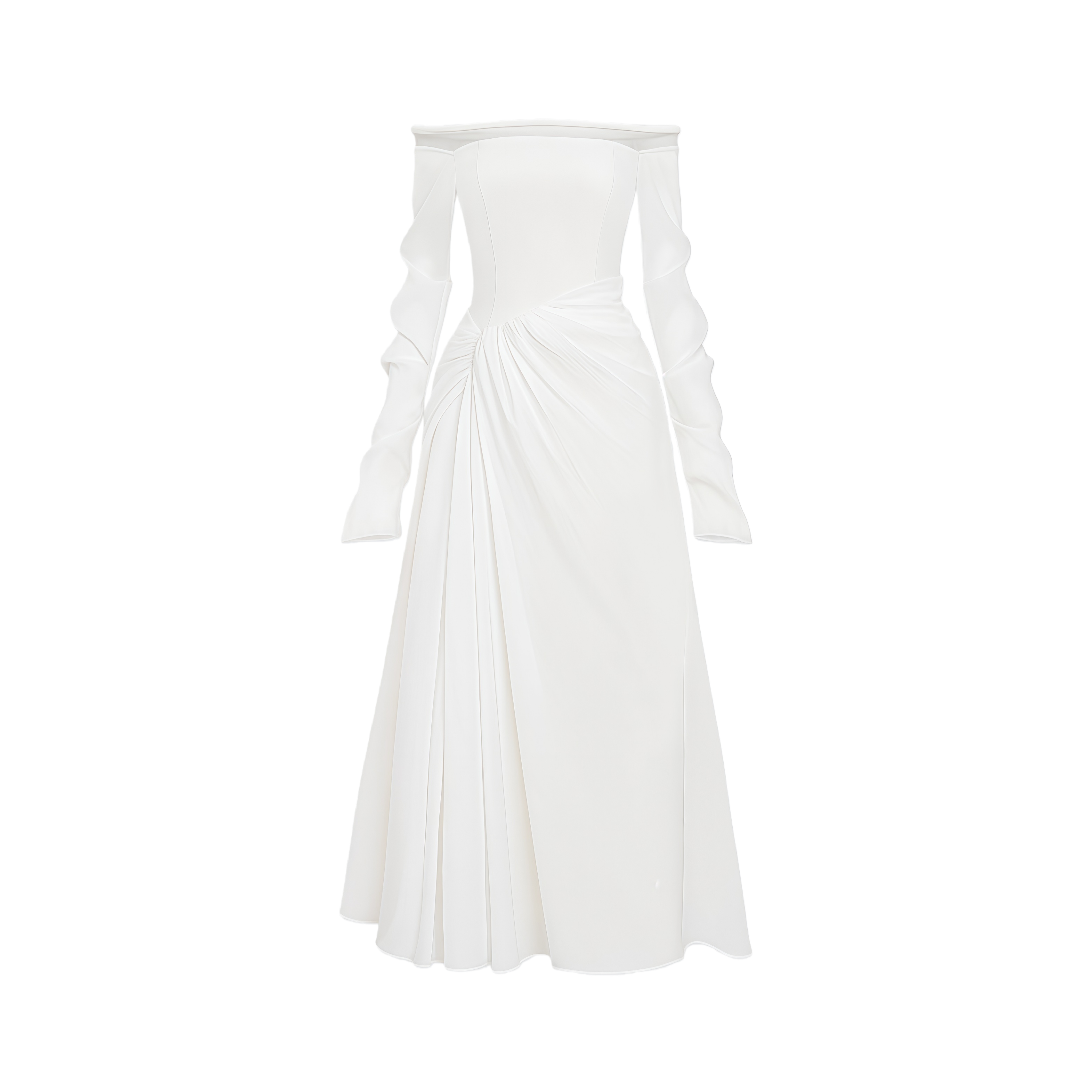 فستان جيلسومينا الأبيض الكريب ذو الطيات الطويلة