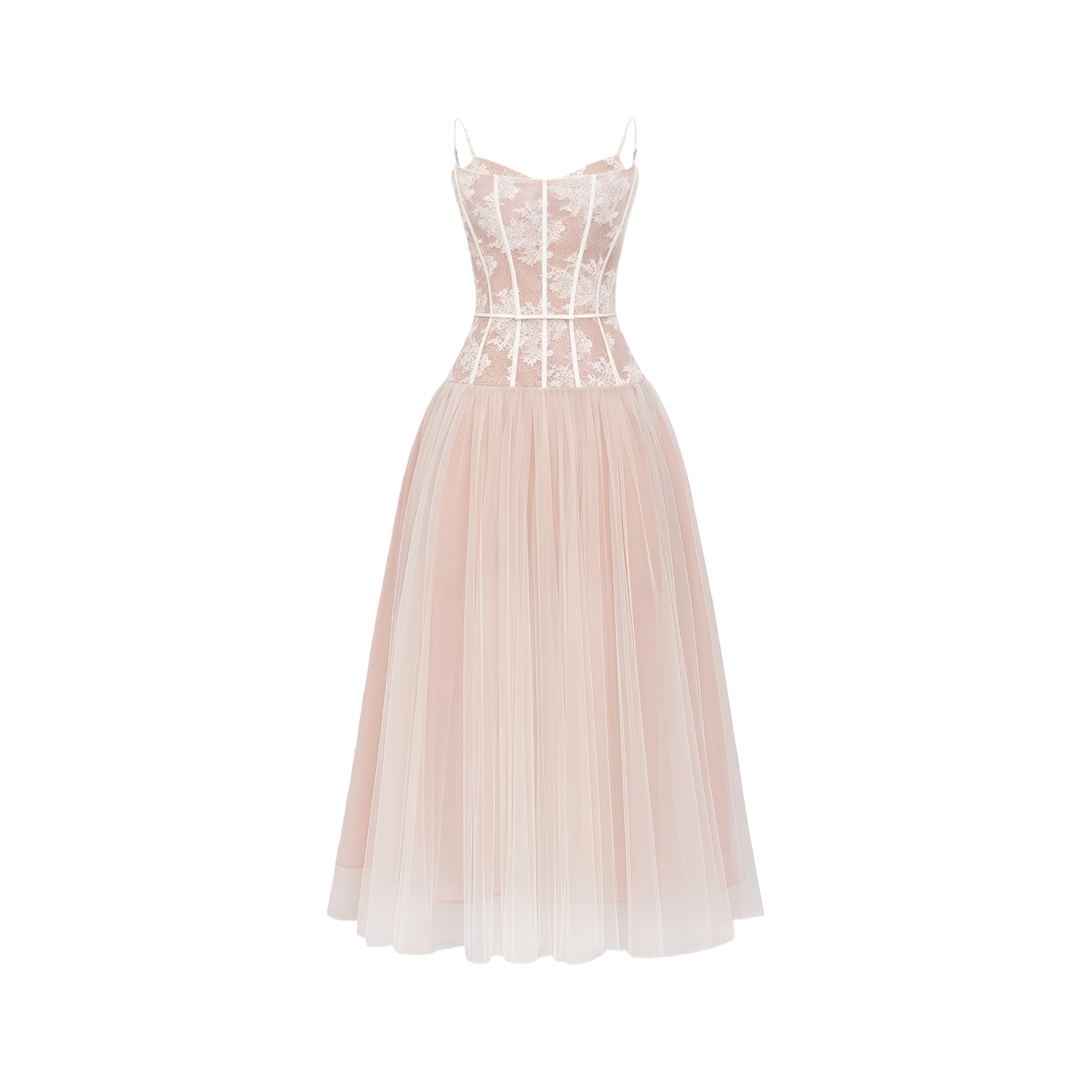 Mira Neutrales Maxikleid aus Tüll mit Spitzeneinsatz