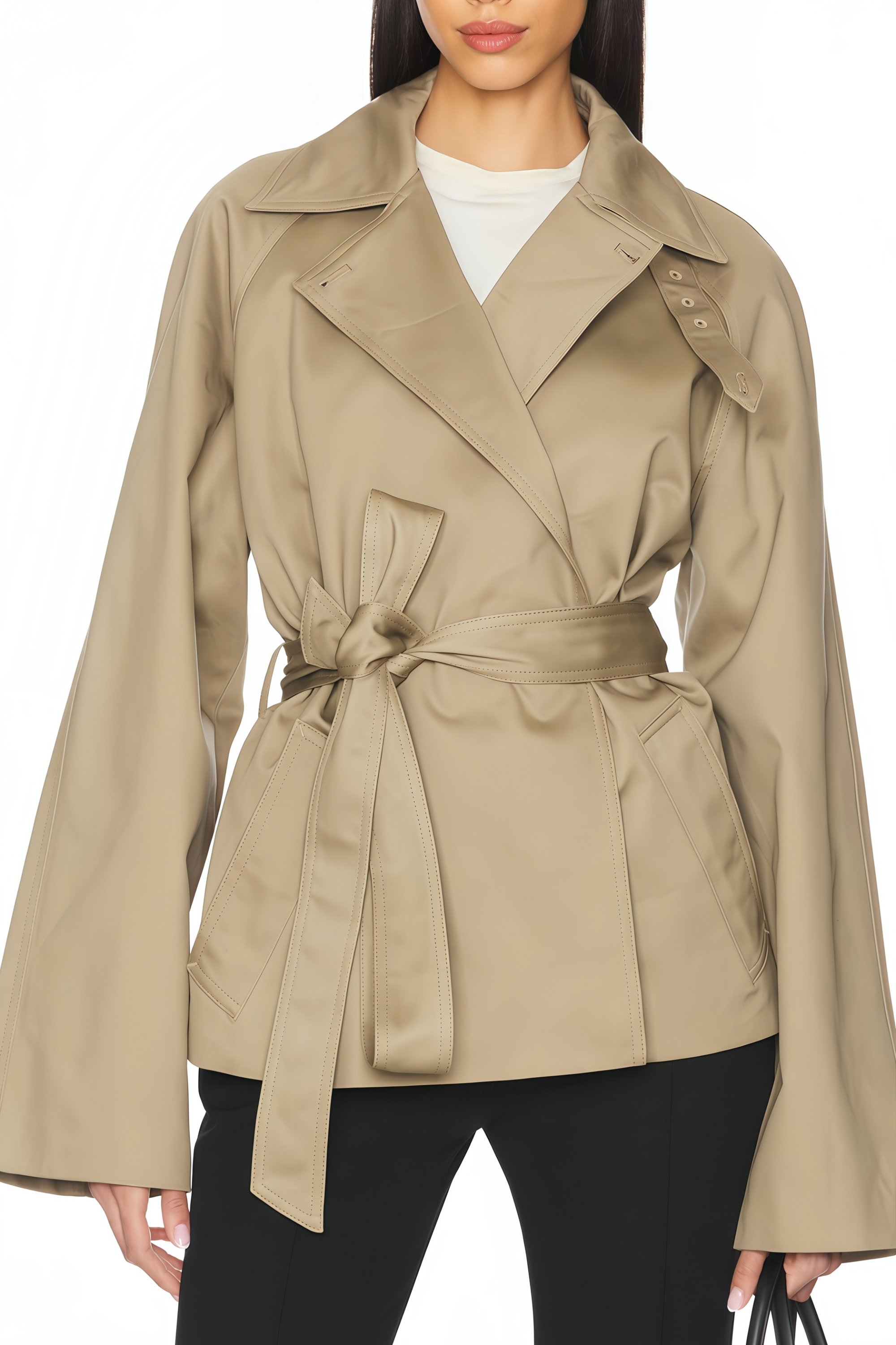 معطف ساندرا قصير محايد مزدوج الصدر بأزرار