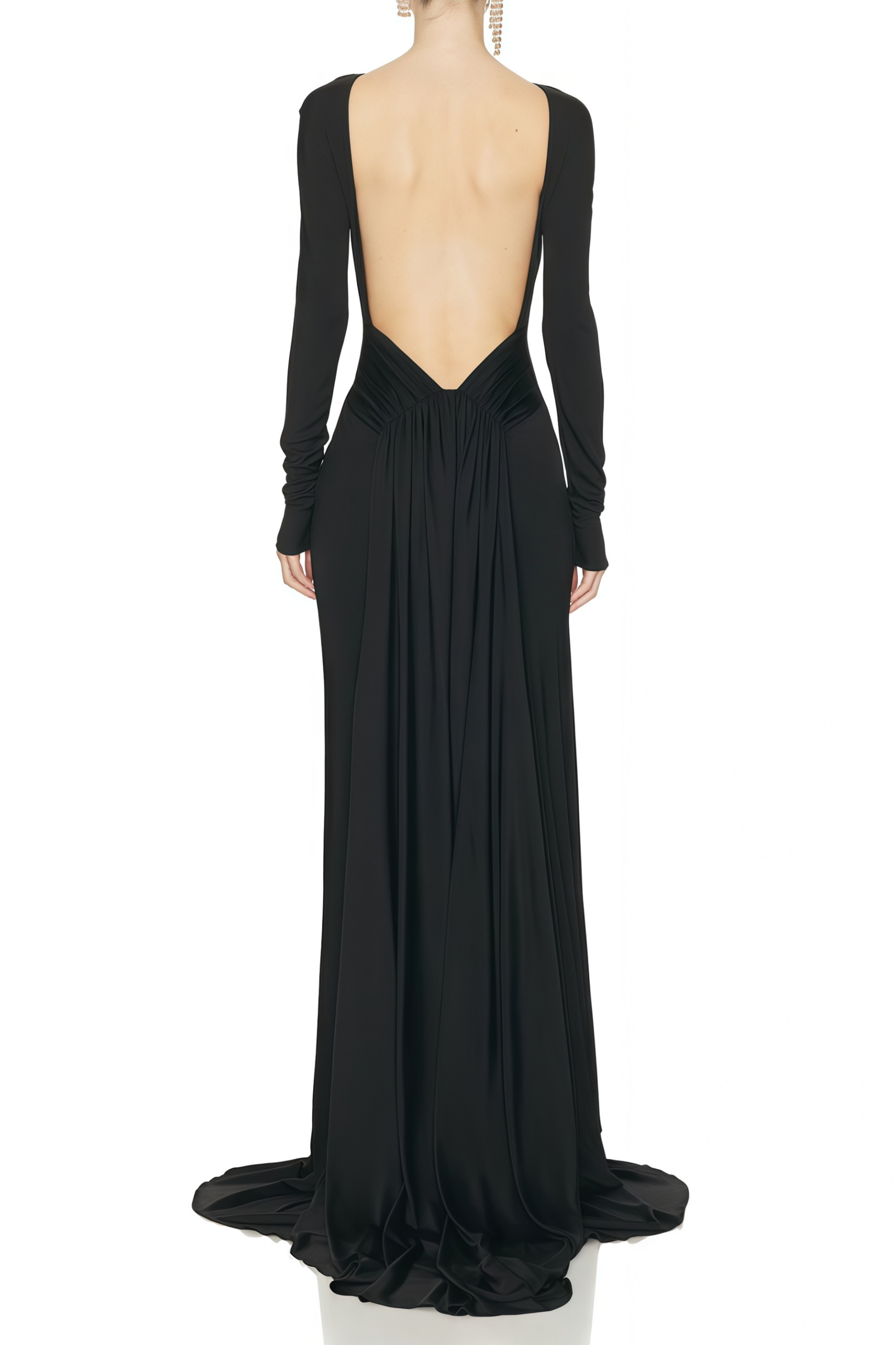 Caterina Black Open Back Maxi Gown with Train
