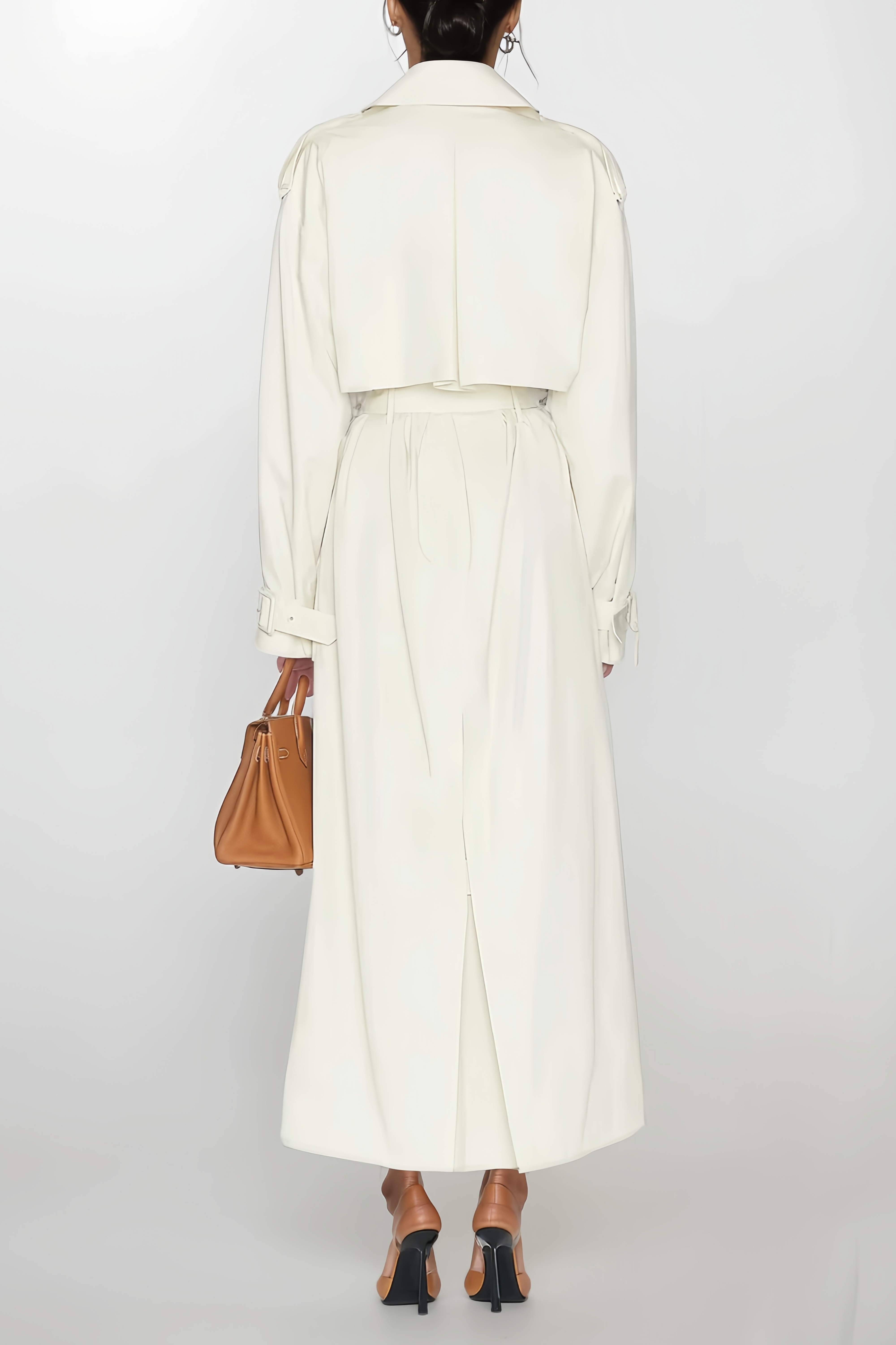 Bruyère White Double-Breasted Long Trench Coat