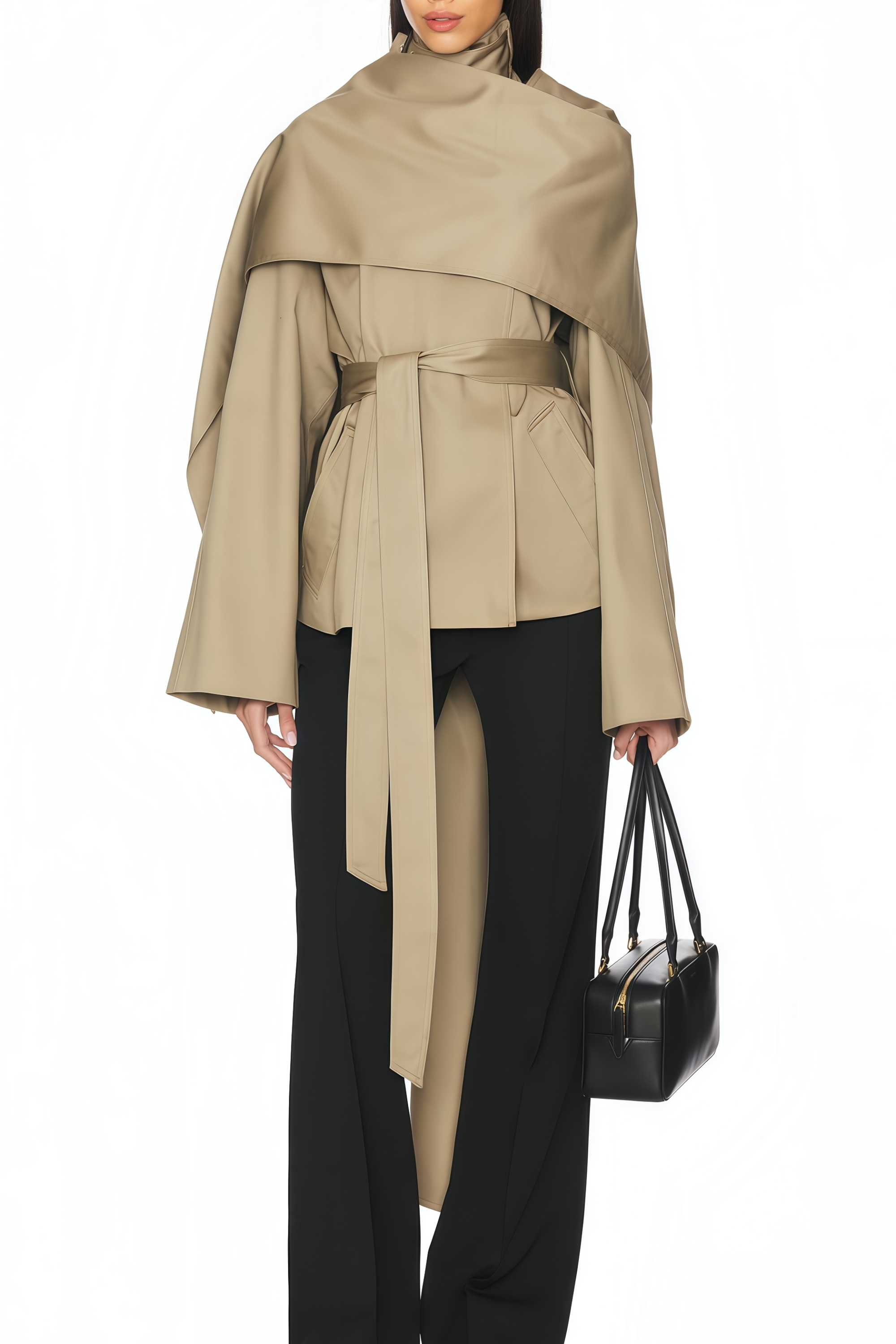 معطف ساندرا قصير محايد مزدوج الصدر بأزرار