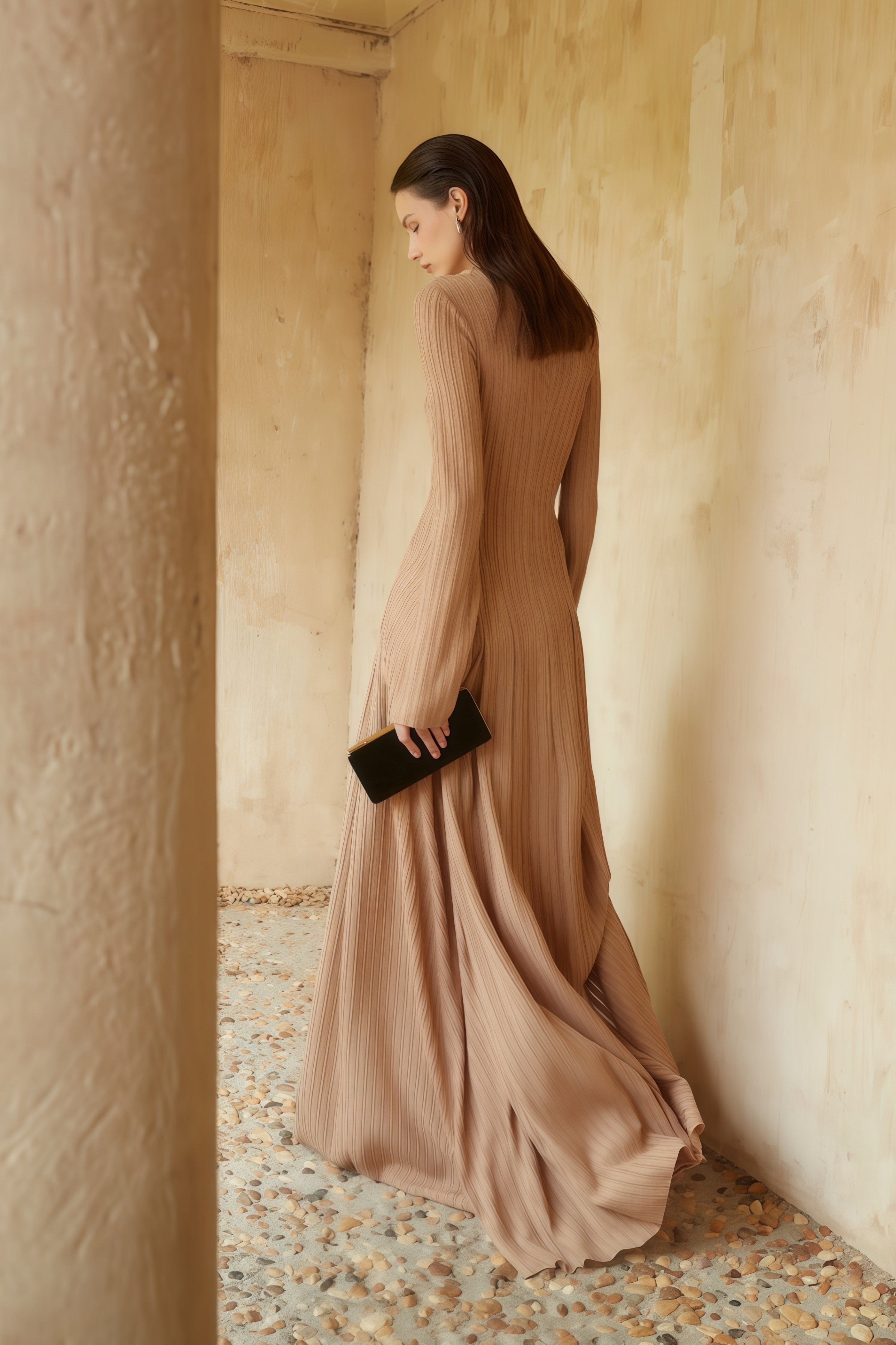 Adeline Beige Maxikleid aus strukturiertem Jacquard