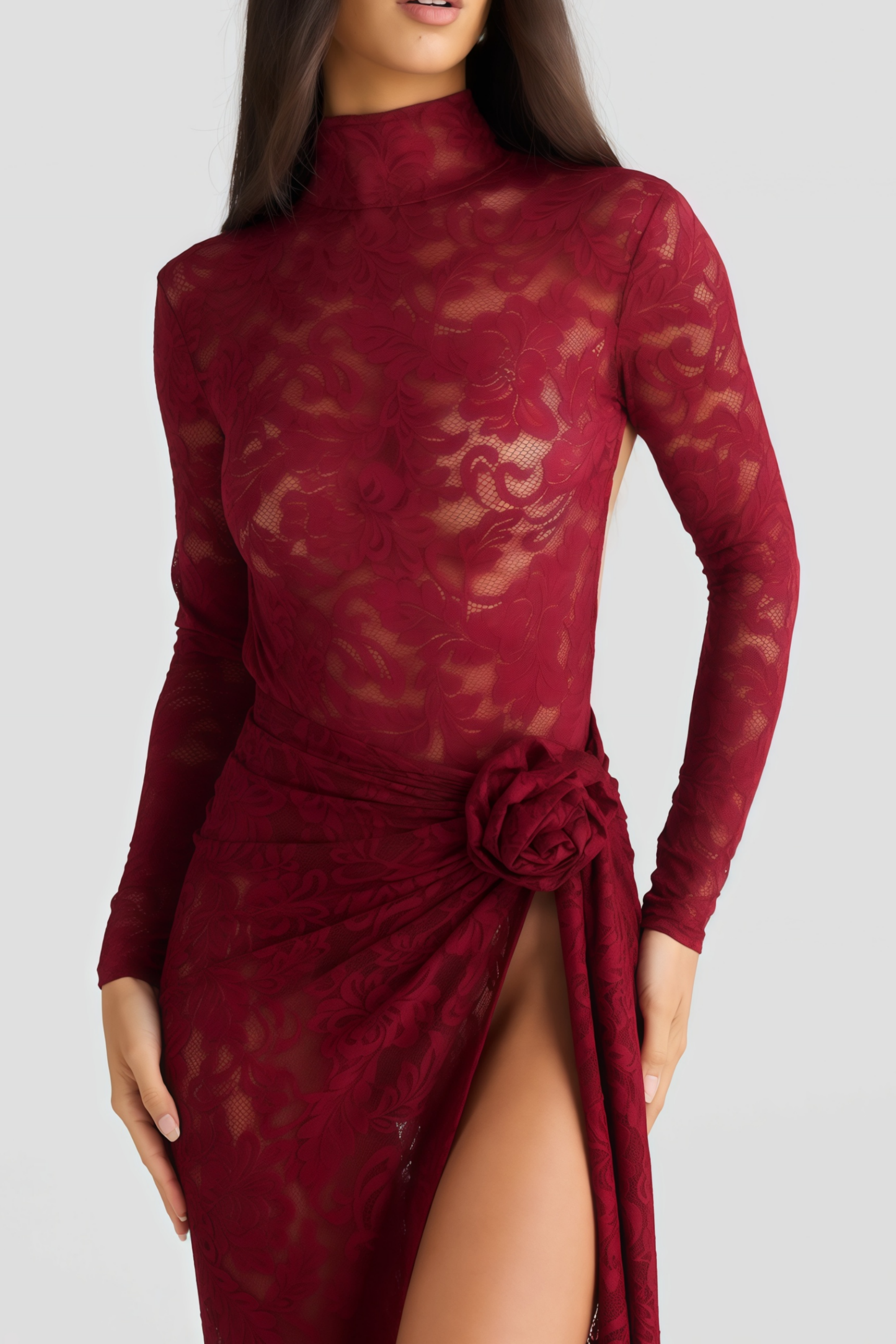 طقم بدلة وتنورة من الدانتيل الأحمر المزهر من أسلاوج