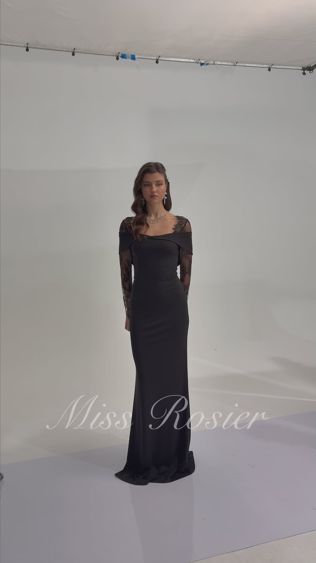 Georgiana Black Lace Panel Flared Maxi Gown