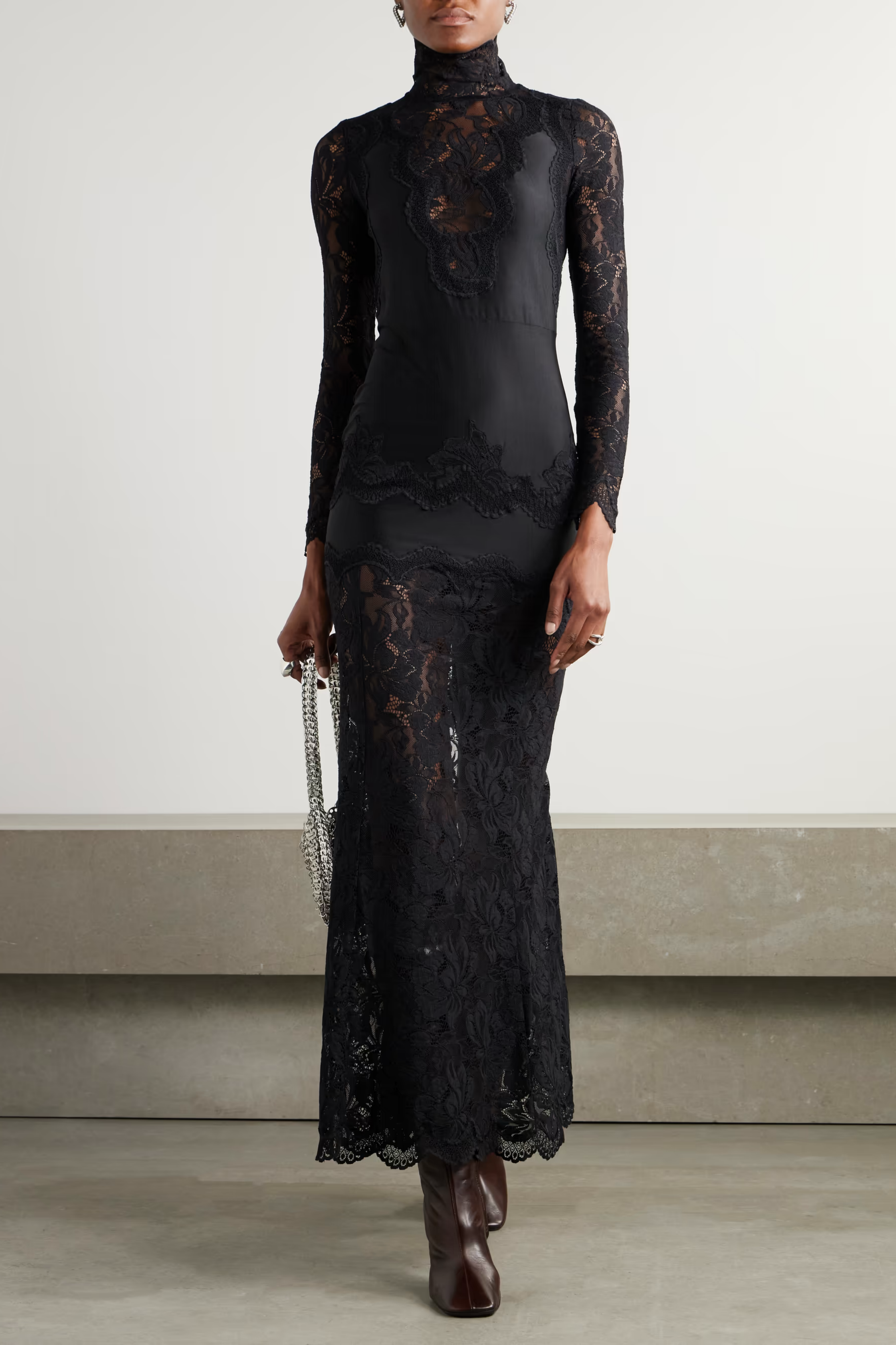 Airelle Black Satin Panel Lace Maxi Dress