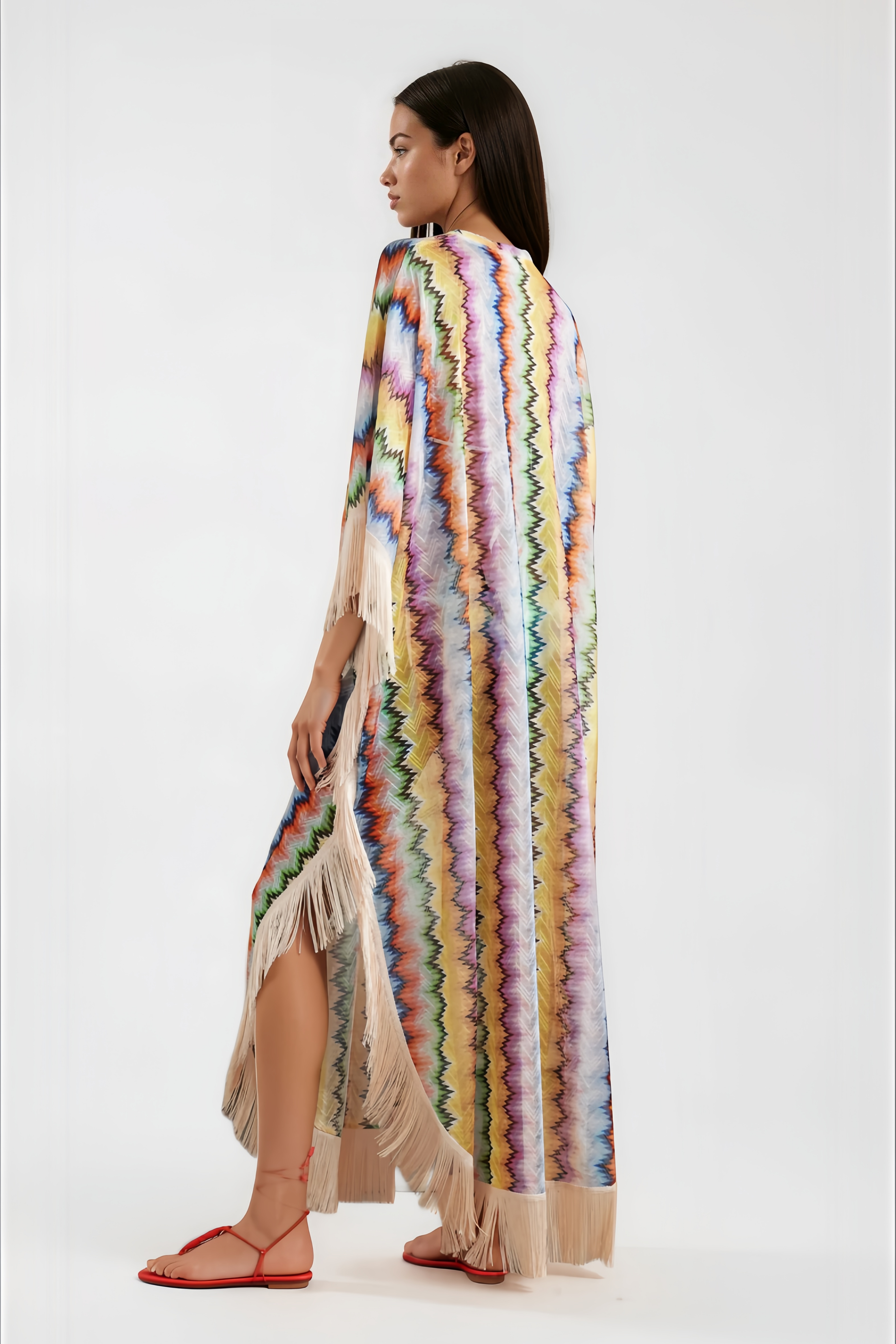 Maxikleid mit mehrfarbigem Wellenmuster