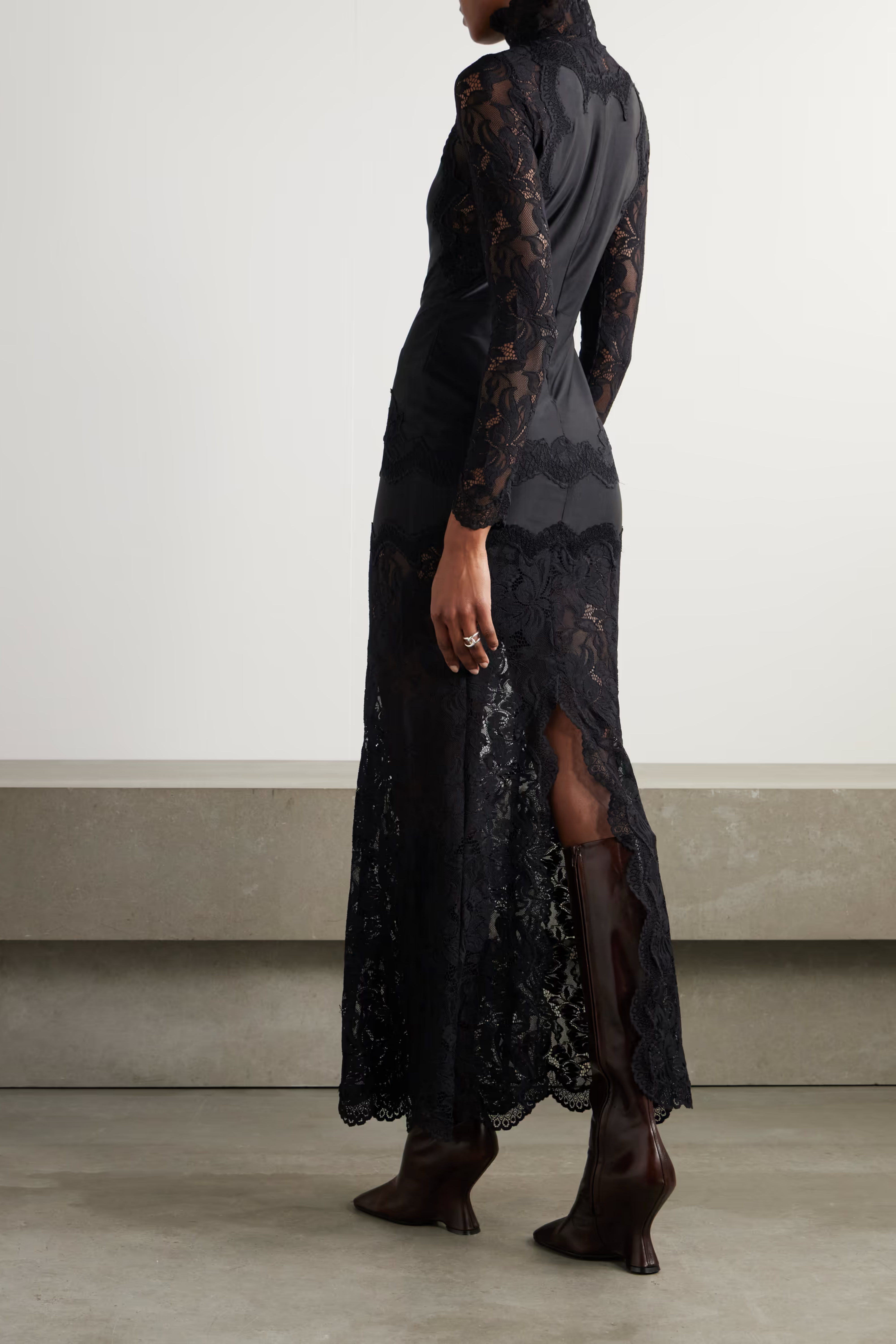 Airelle Black Satin Panel Lace Maxi Dress