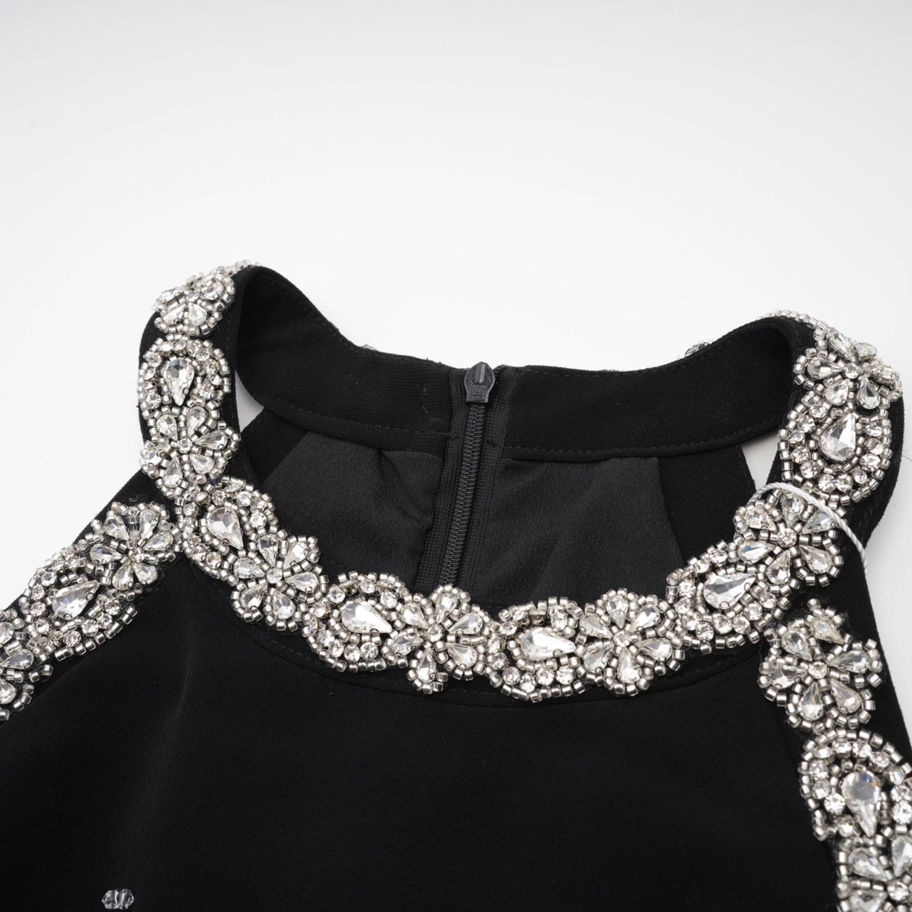 CRYSTAL-EMBELLISHED FLAME MINI DRESS IN BLACK