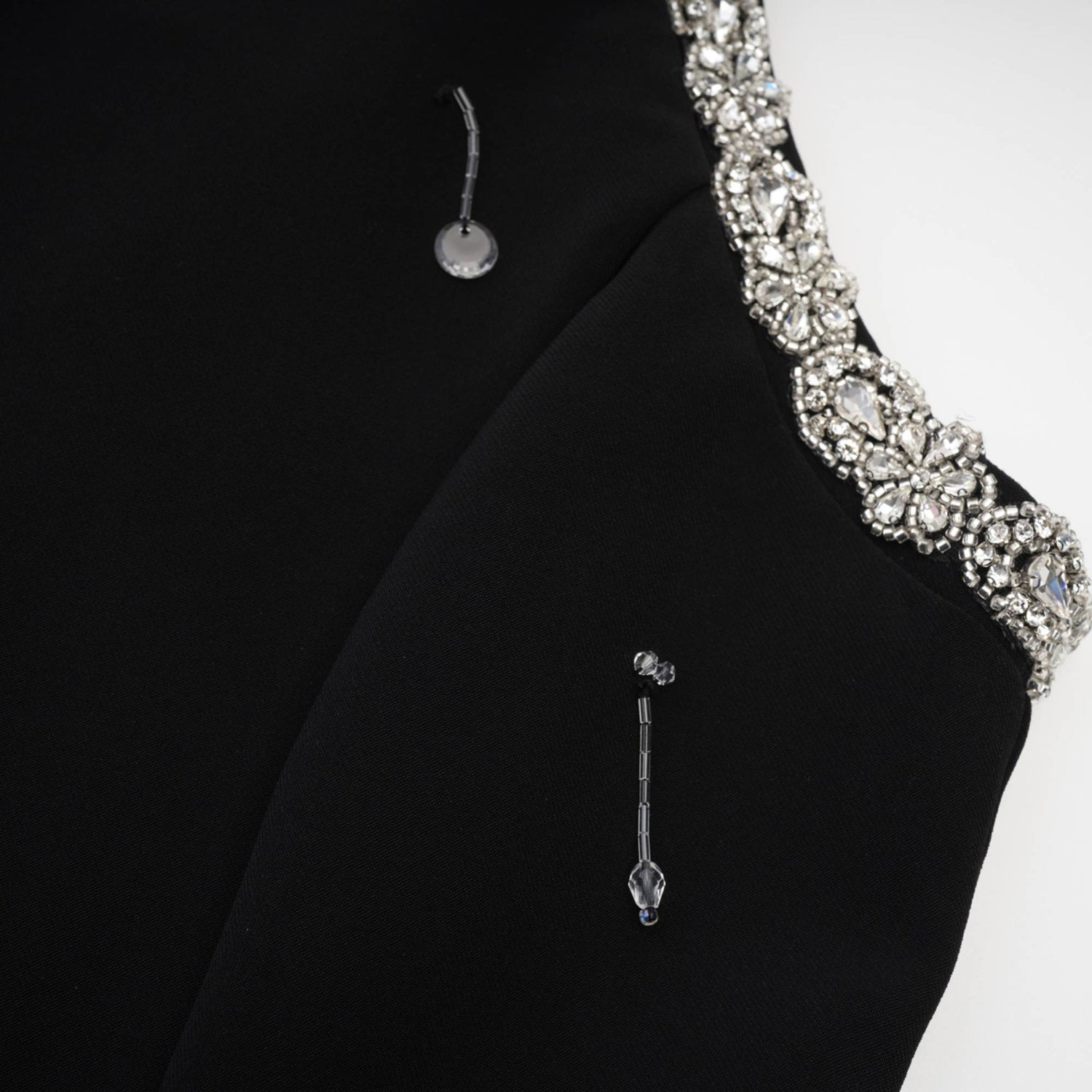 CRYSTAL-EMBELLISHED FLAME MINI DRESS IN BLACK
