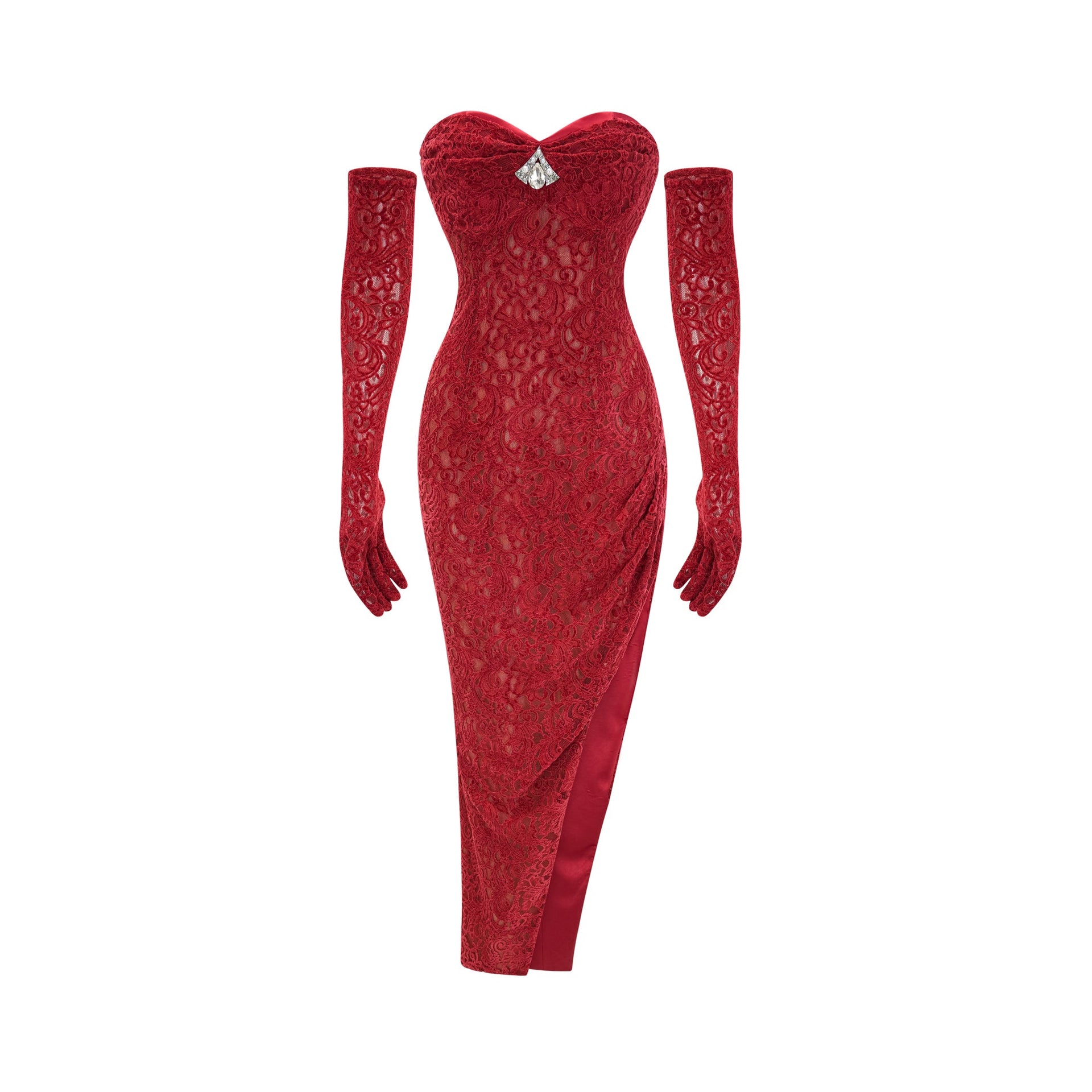 Belle Red embellished midi dress (with gloves) (Final Sale-US Only), S / Red